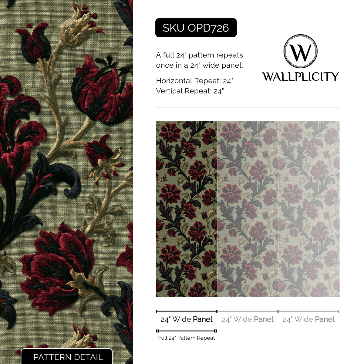 Sage Carnation wallpaper pattern detail and repeat size