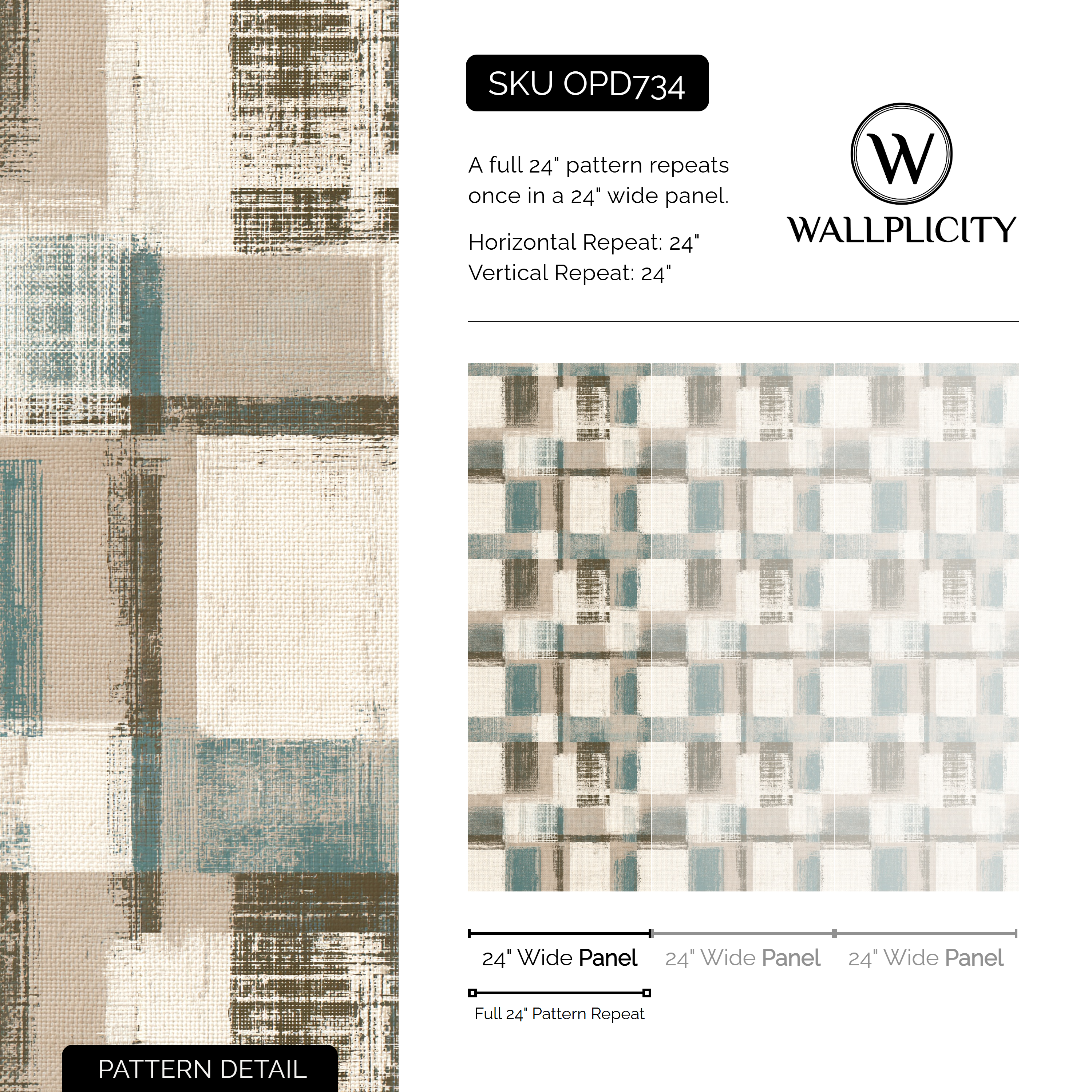 Harbor Check wallpaper pattern detail and repeat size
