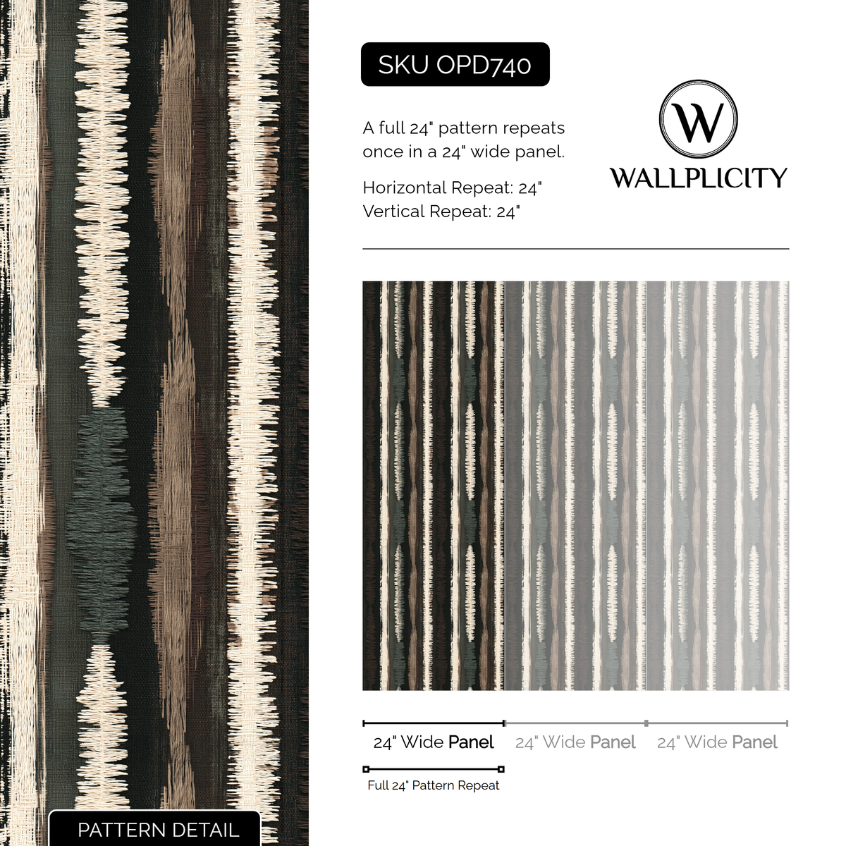 Birchbark Stripe wallpaper pattern detail and repeat size