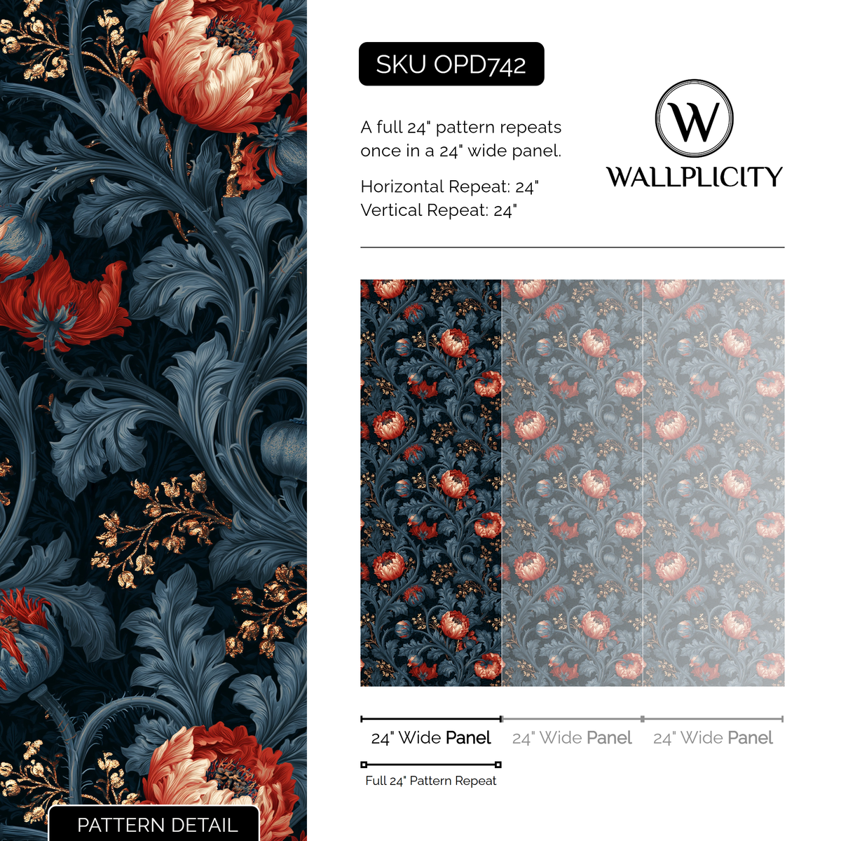Coral Bower wallpaper pattern detail and repeat size