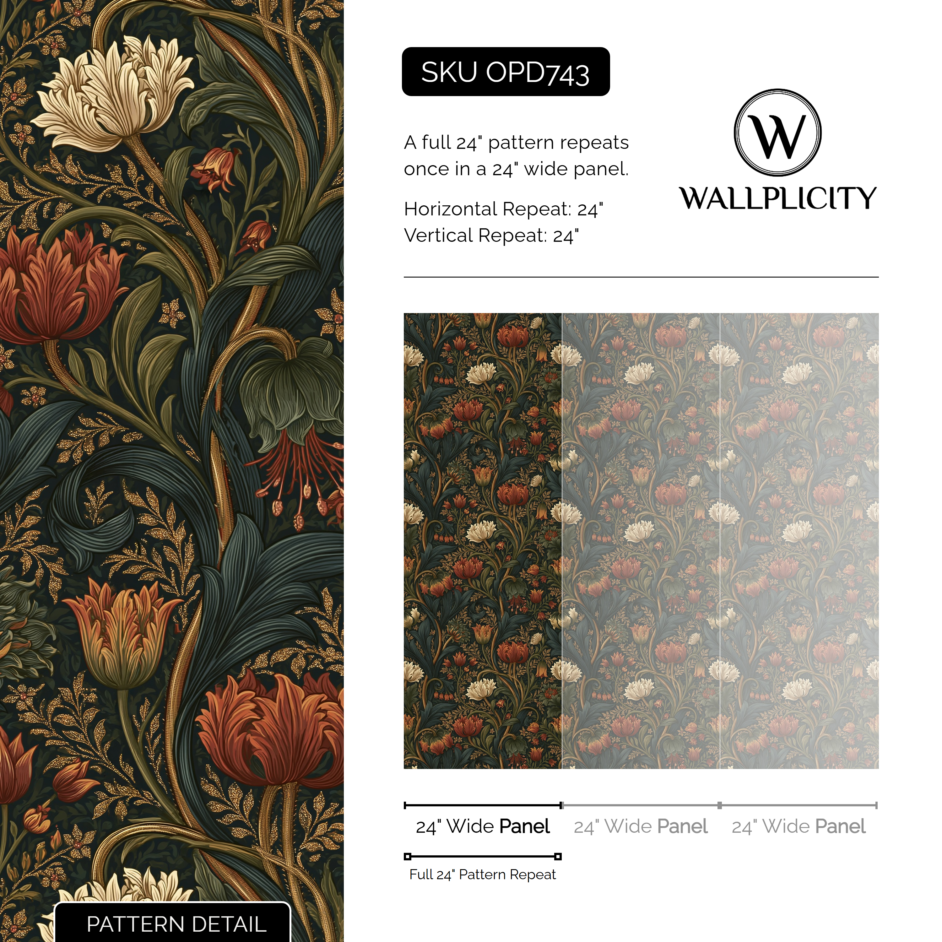 Ember Chrysanthemum wallpaper pattern detail and repeat size