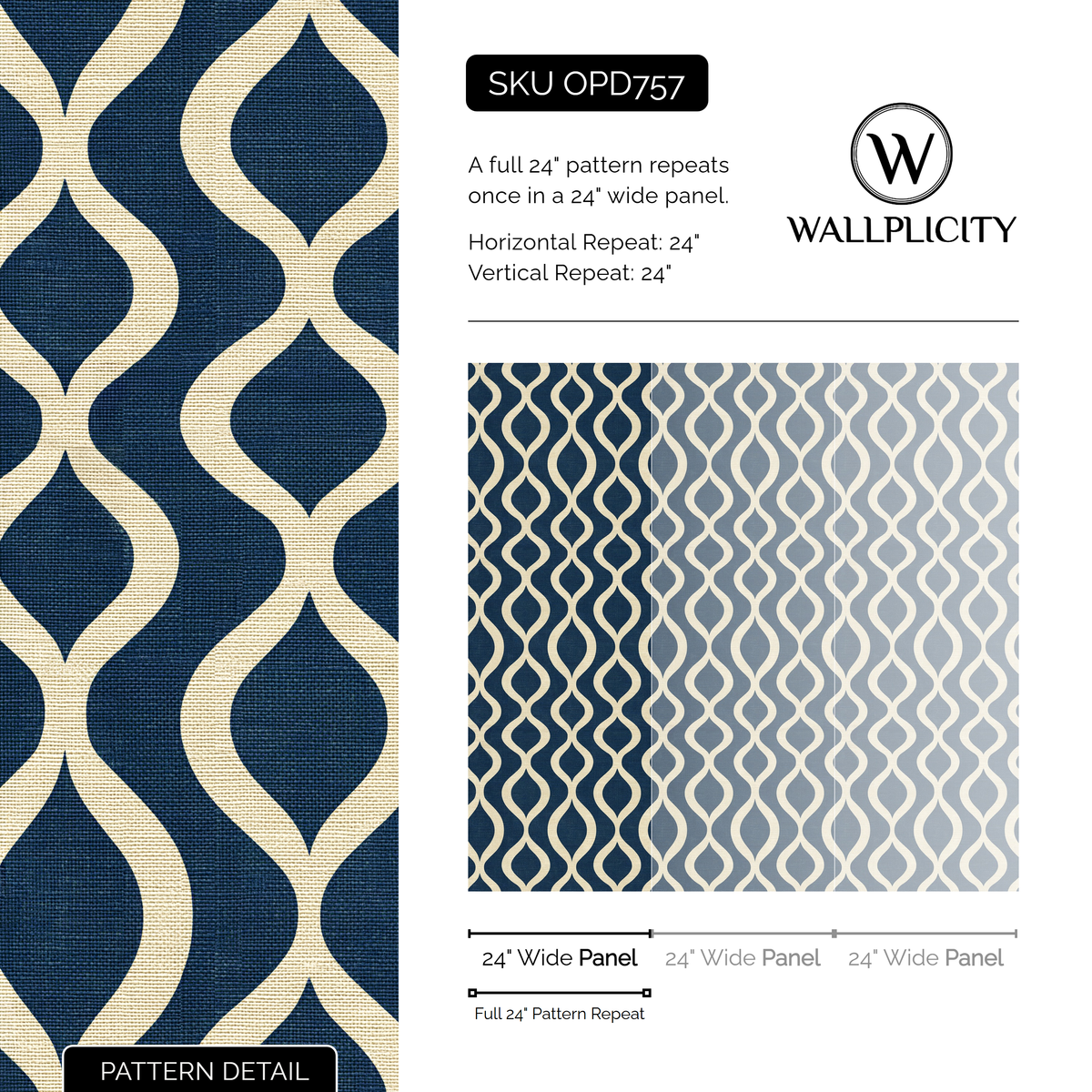 Navy Pendulum wallpaper pattern detail and repeat size
