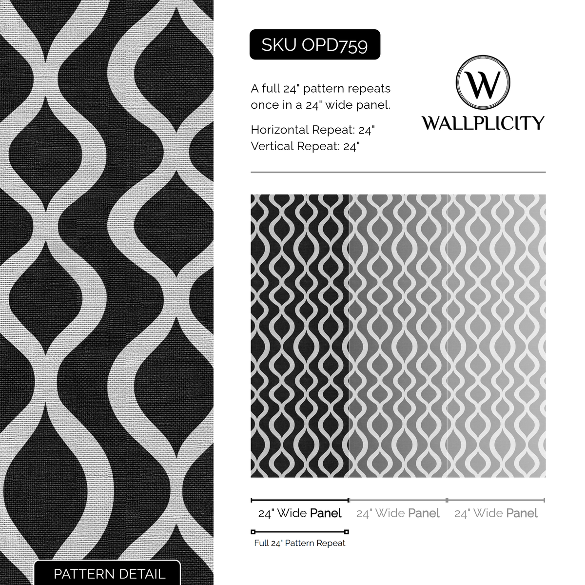 Onyx Pendulum wallpaper pattern detail and repeat size