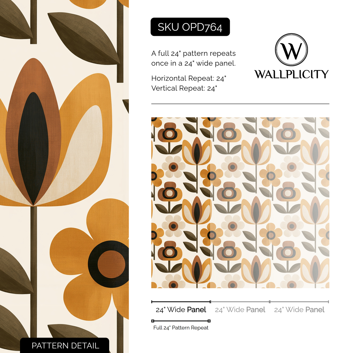 Marigold Daisy wallpaper pattern detail and repeat size