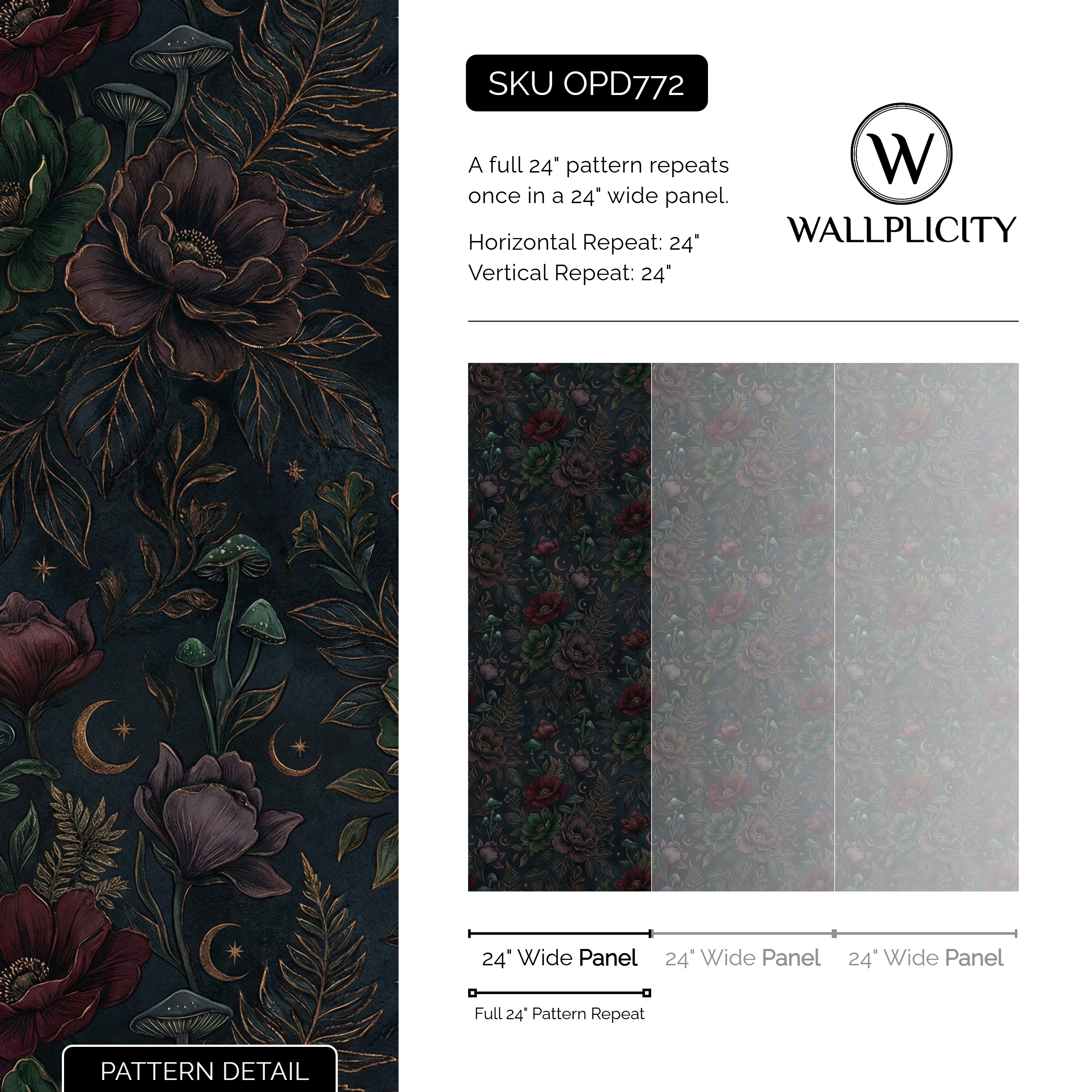 Moonlit Thicket wallpaper pattern detail and repeat size