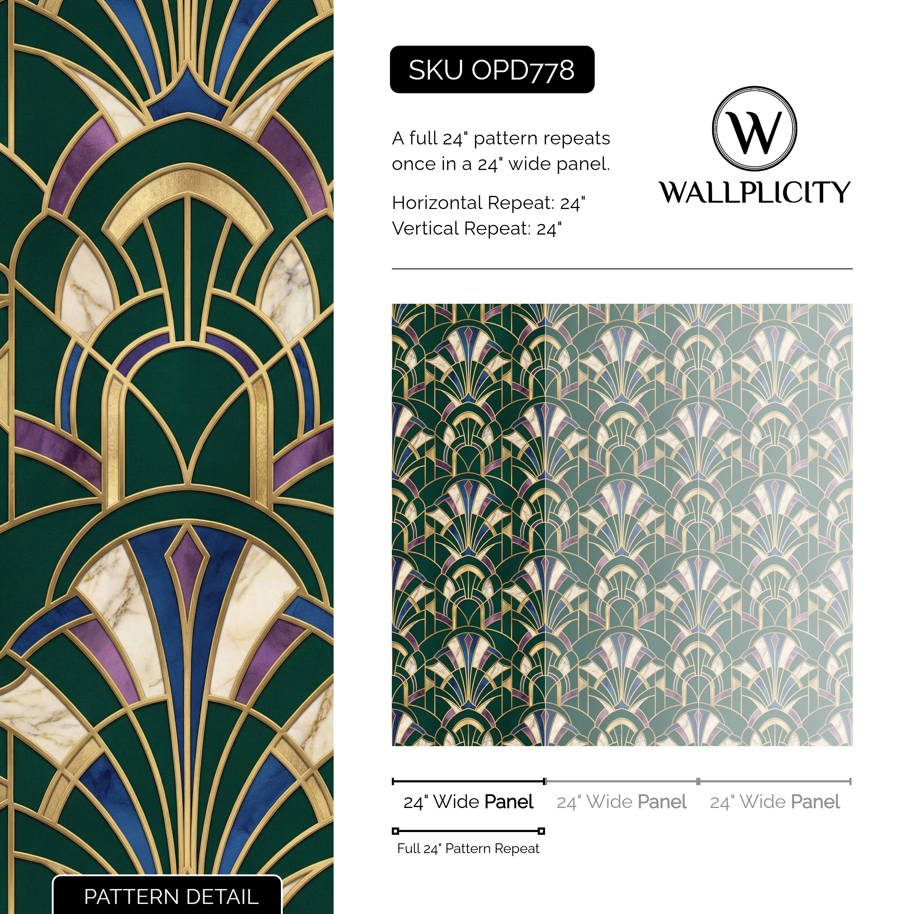Malachite Arch wallpaper pattern detail and repeat size
