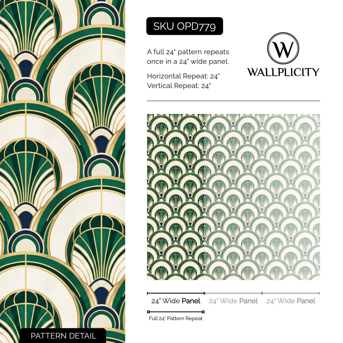 Ivory Deco Arch wallpaper pattern detail and repeat size