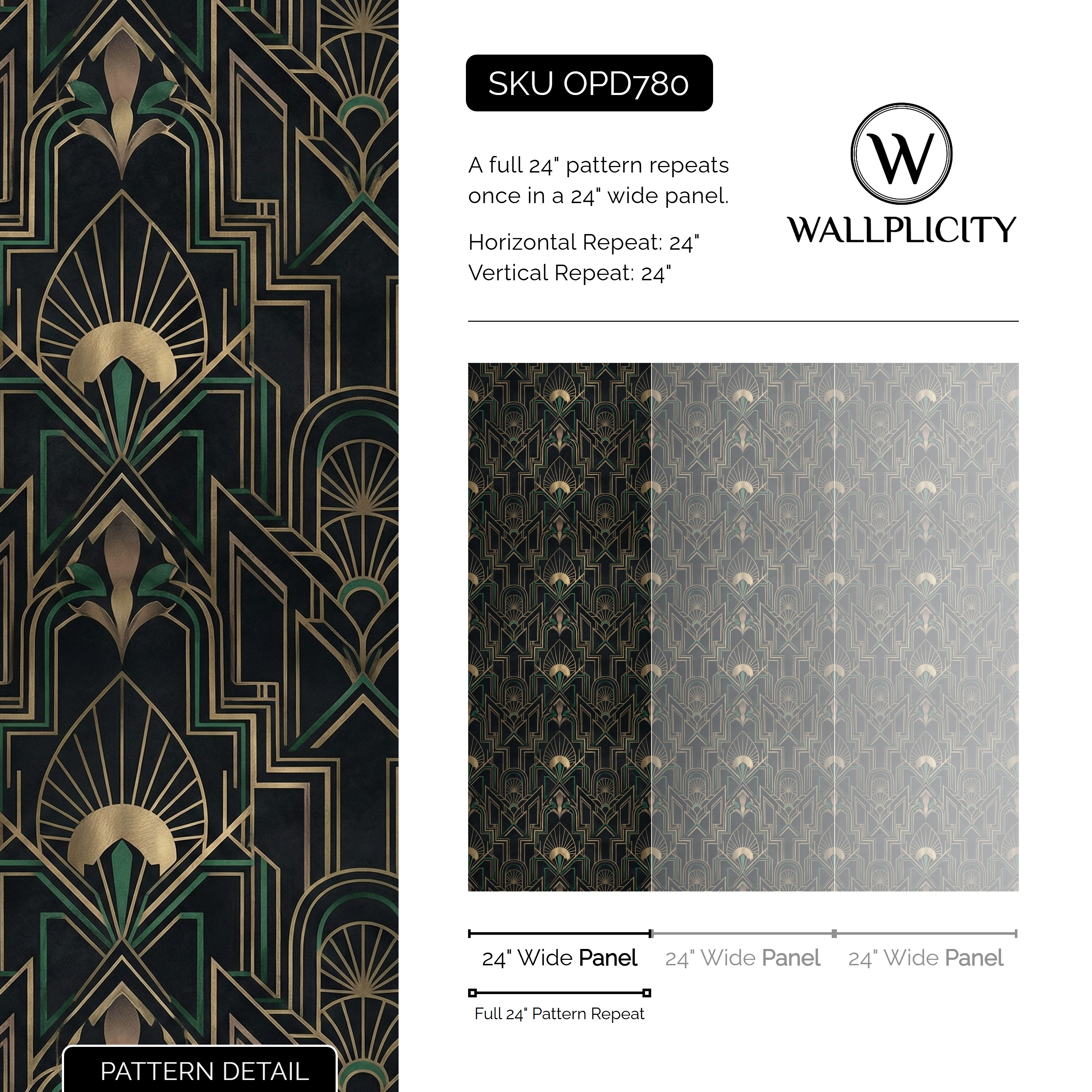 Gilt Nocturne wallpaper pattern detail and repeat size