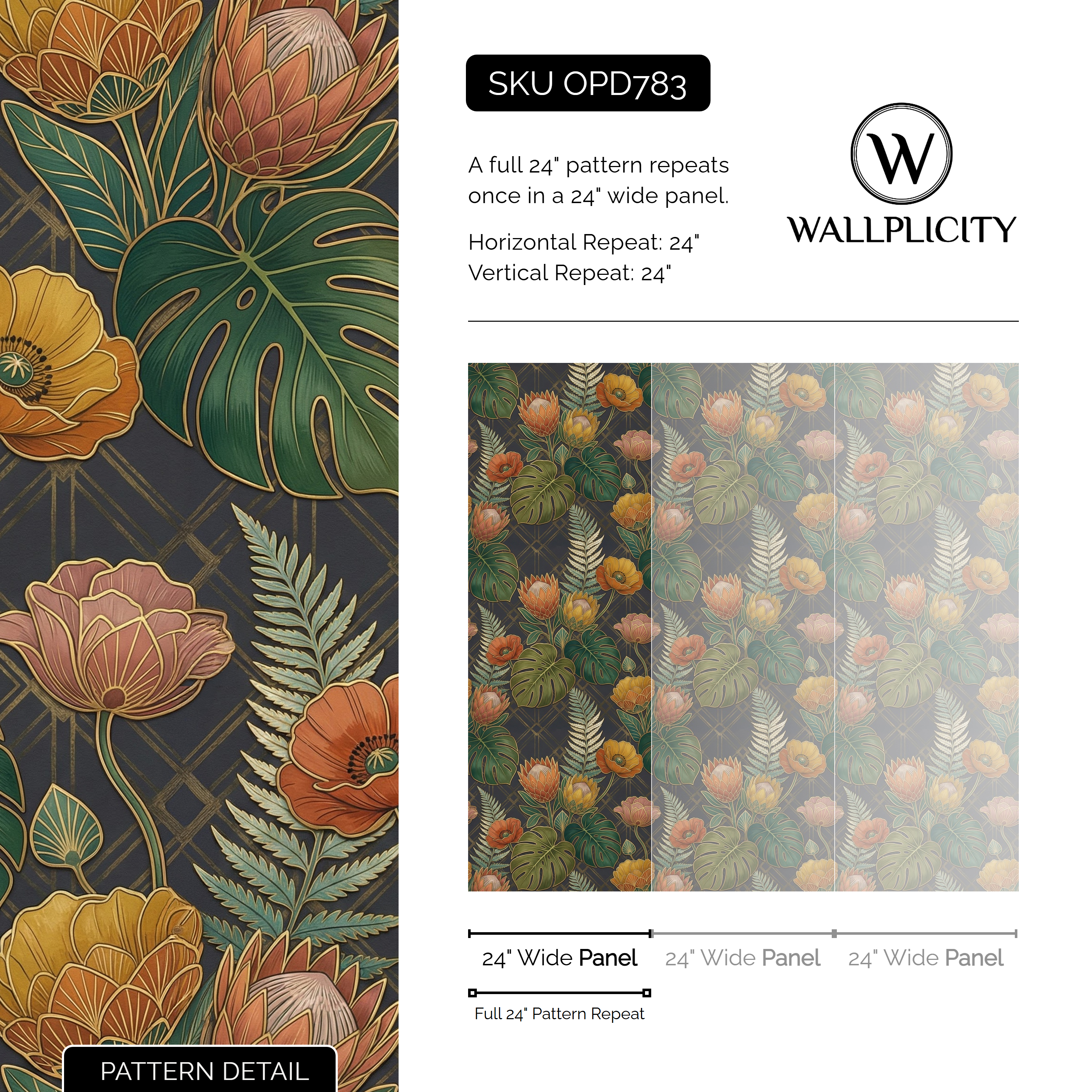 Protea Nocturne wallpaper pattern detail and repeat size