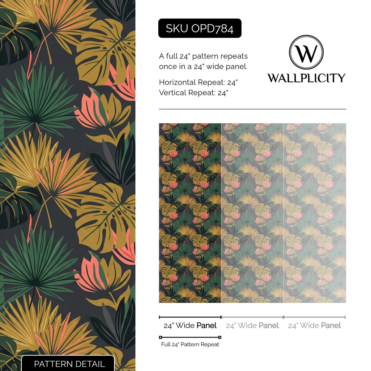 Gilded Palm wallpaper pattern detail and repeat size