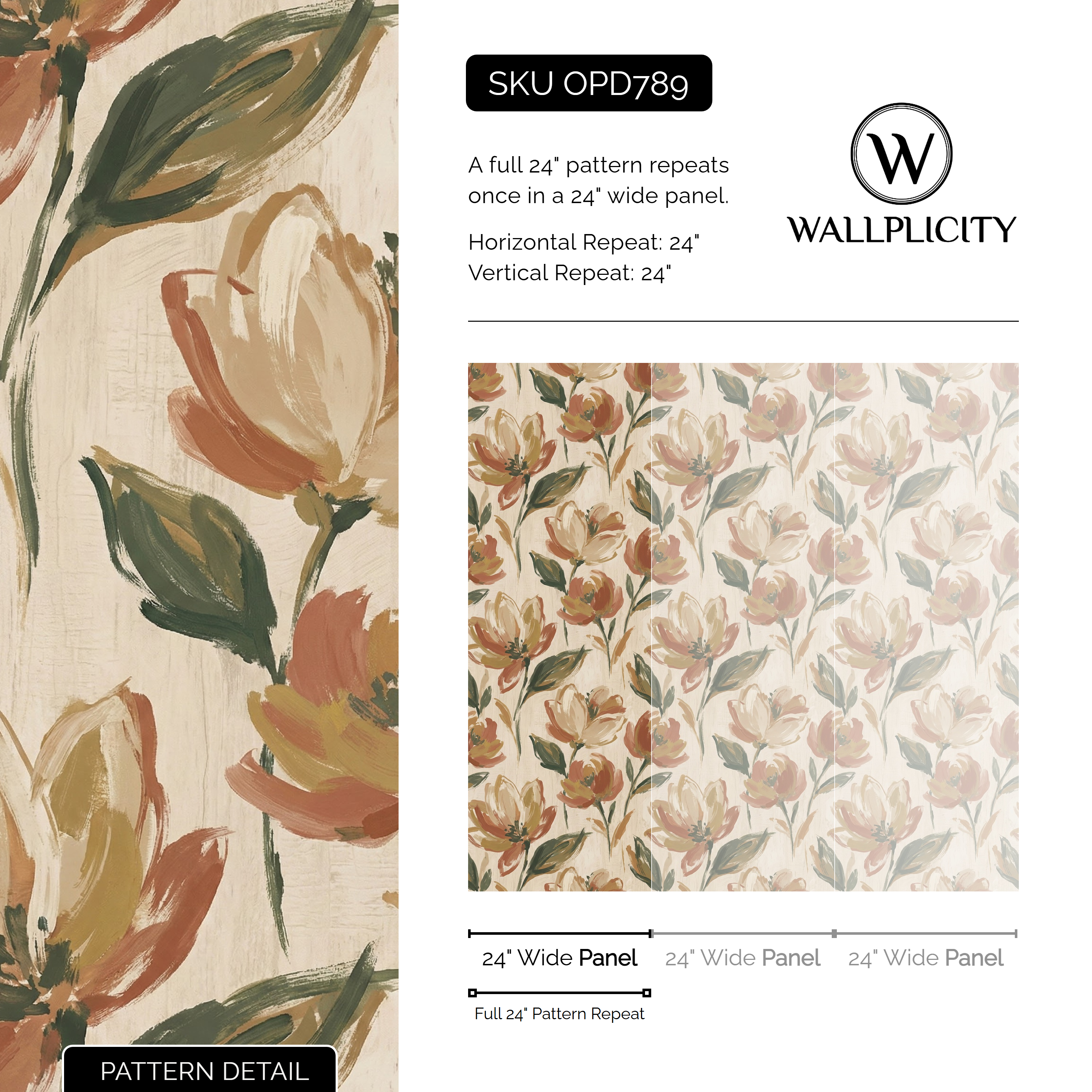 Magnolia Study wallpaper pattern detail and repeat size