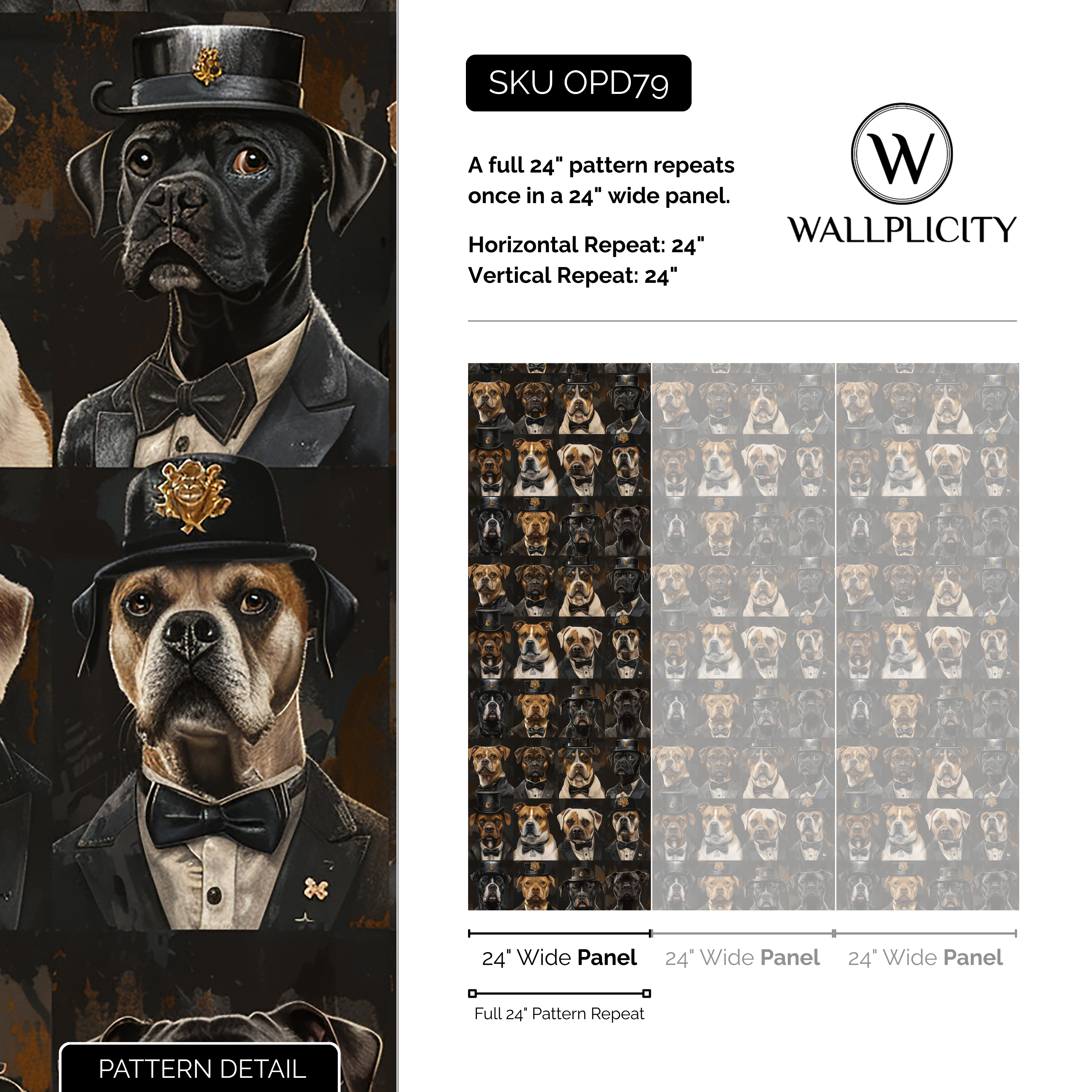 Good Boy Noir wallpaper pattern detail and repeat size