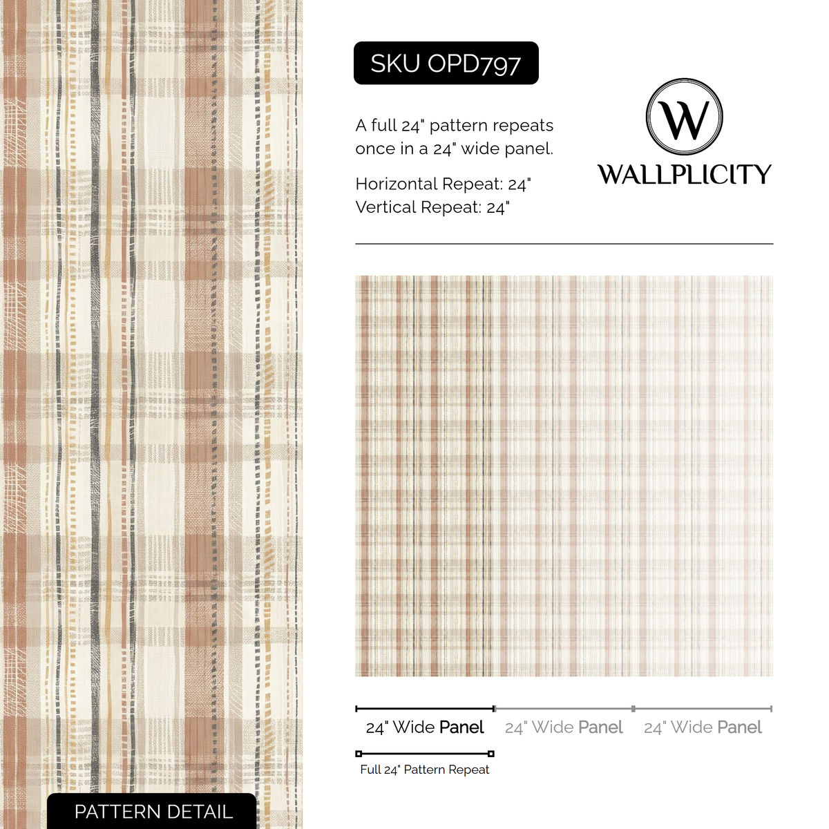 Blush Plaid wallpaper pattern detail and repeat size