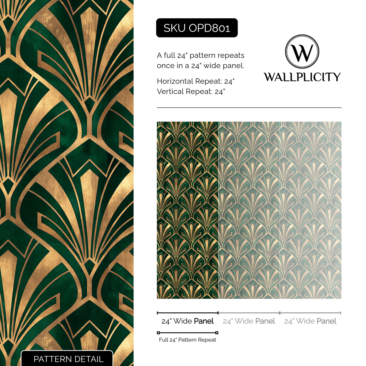 Emerald Plume wallpaper pattern detail and repeat size
