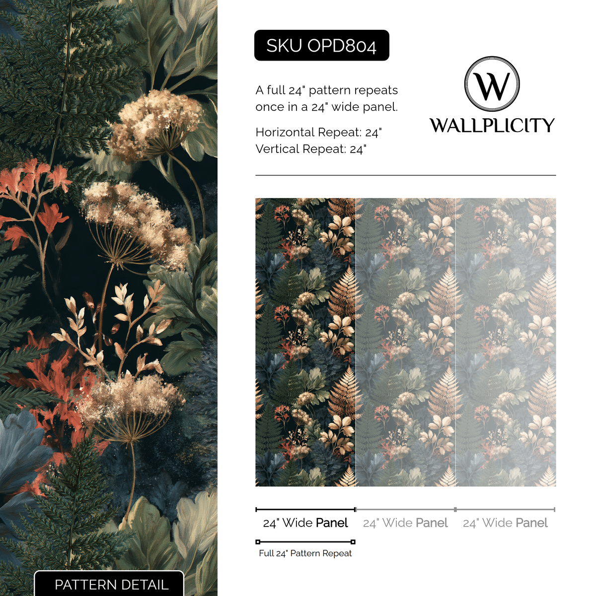 Blush Fernery wallpaper pattern detail and repeat size