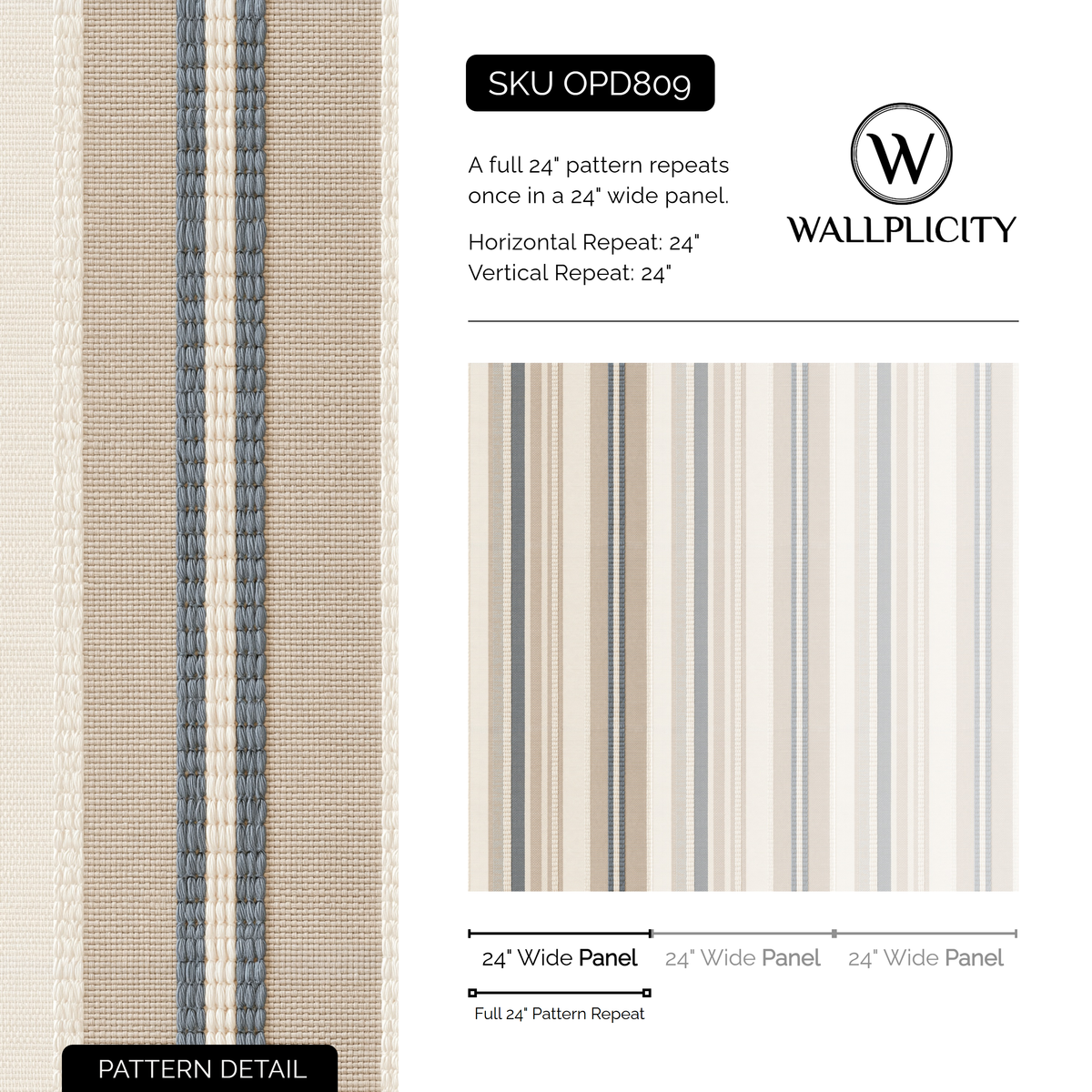 Harbor Ticking wallpaper pattern detail and repeat size
