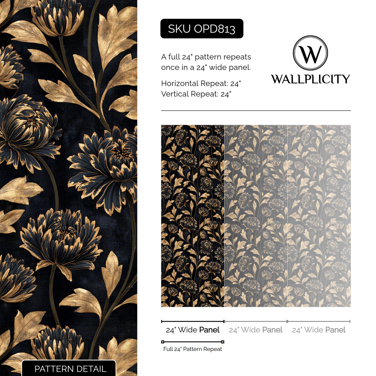 Thistle Nocturne wallpaper pattern detail and repeat size