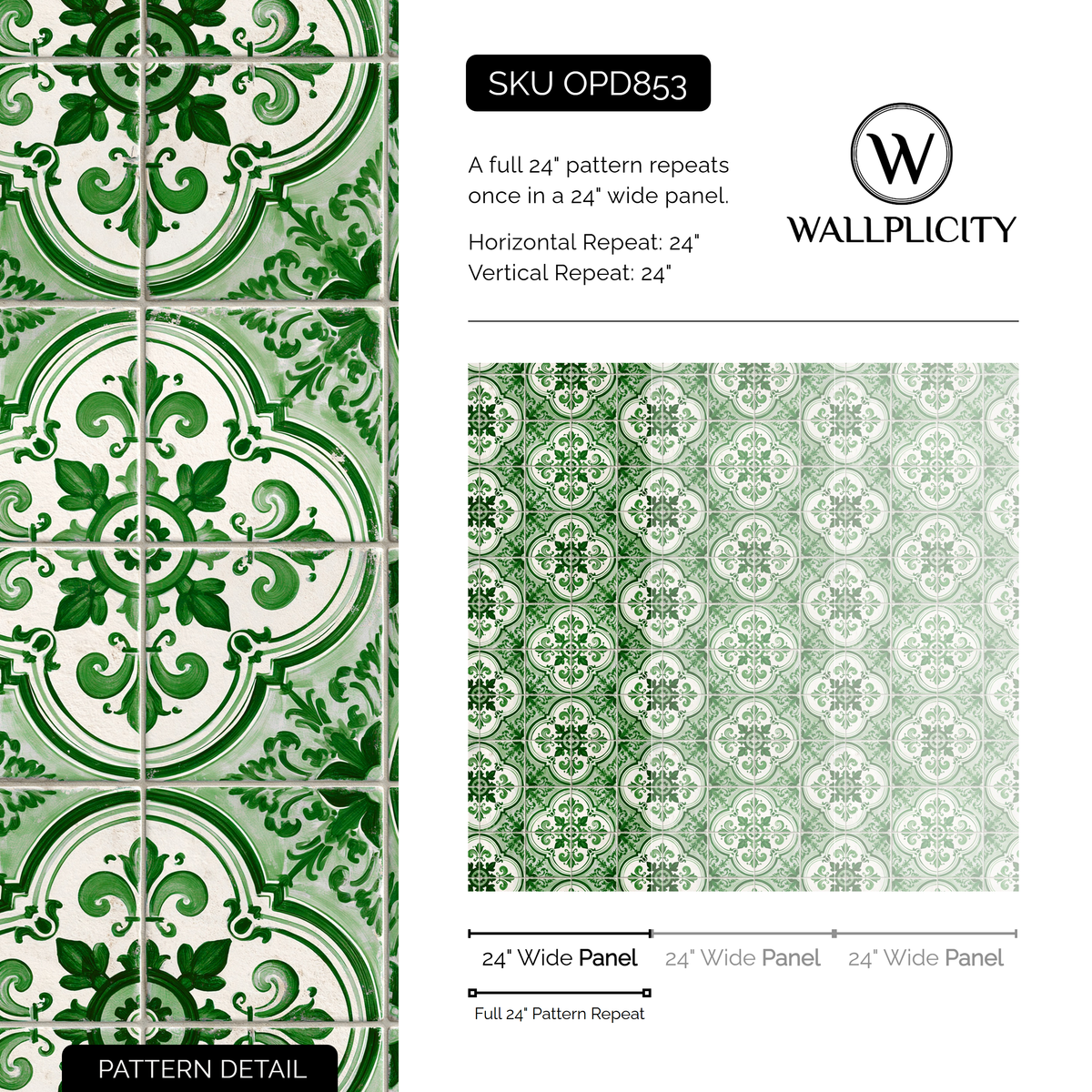 Sintra Green wallpaper pattern detail and repeat size