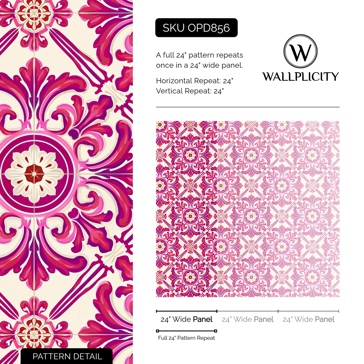 Coimbra Rose wallpaper pattern detail and repeat size