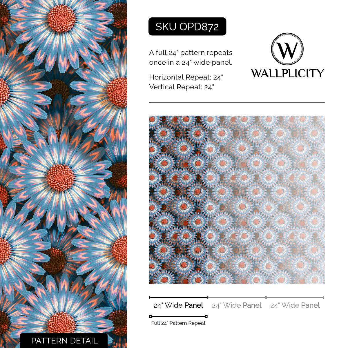 Lagoon Daisy wallpaper pattern detail and repeat size