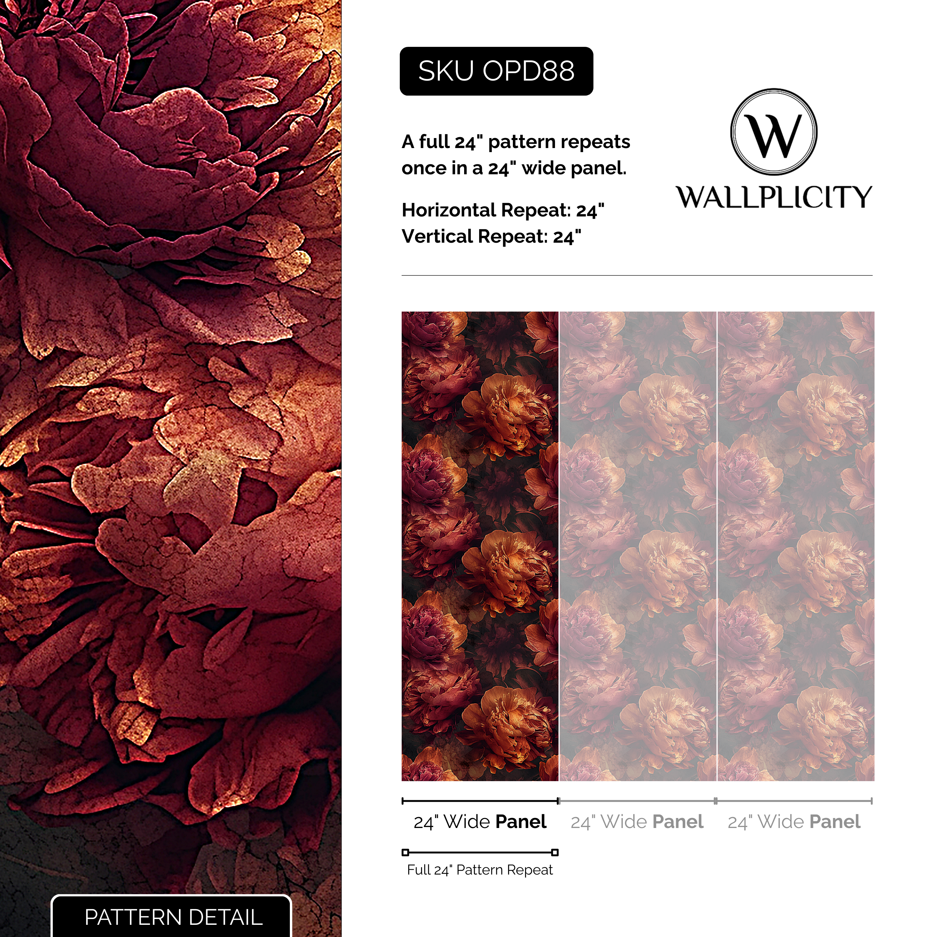 Velvet Peony wallpaper pattern detail and repeat size