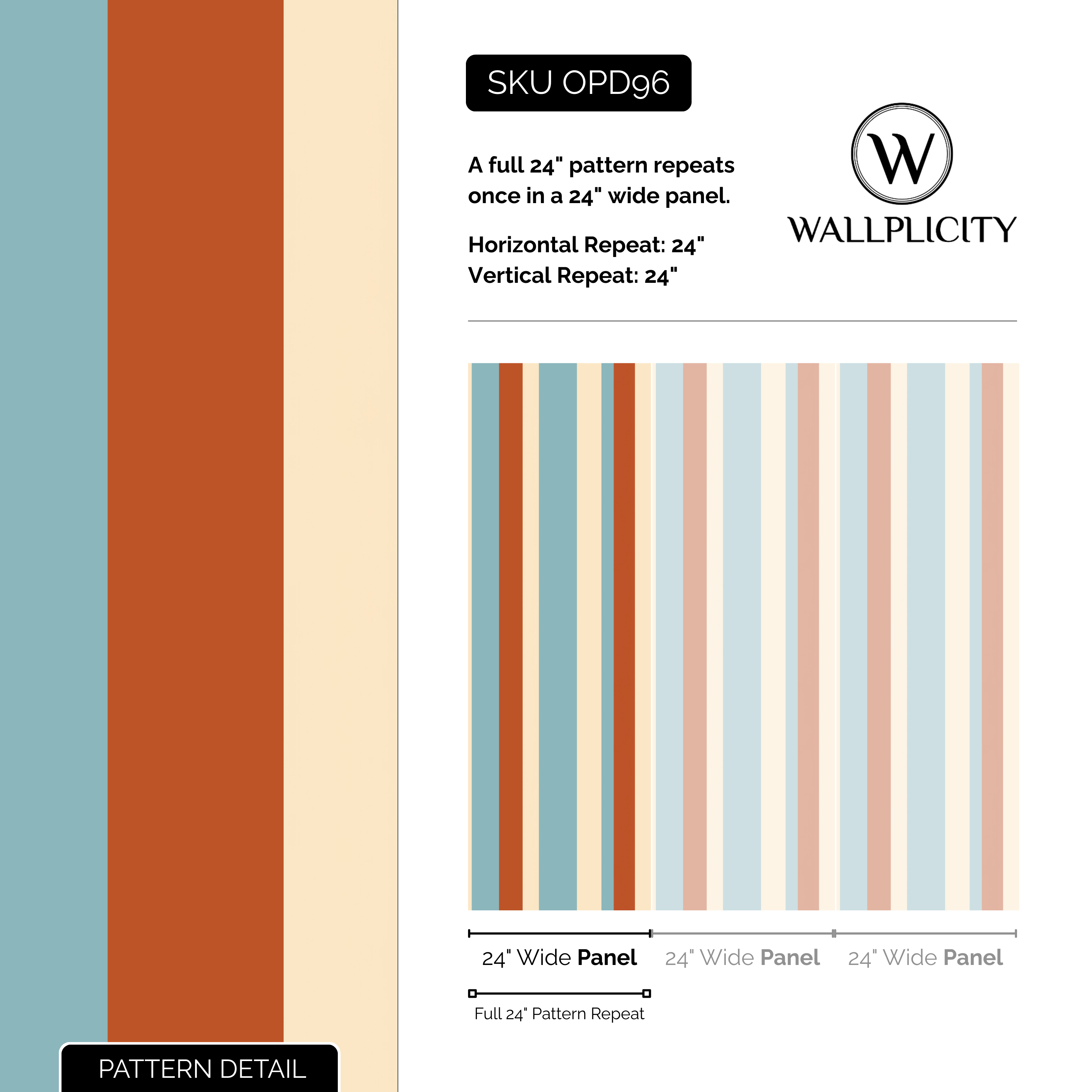 Carousel Stripe wallpaper pattern detail and repeat size
