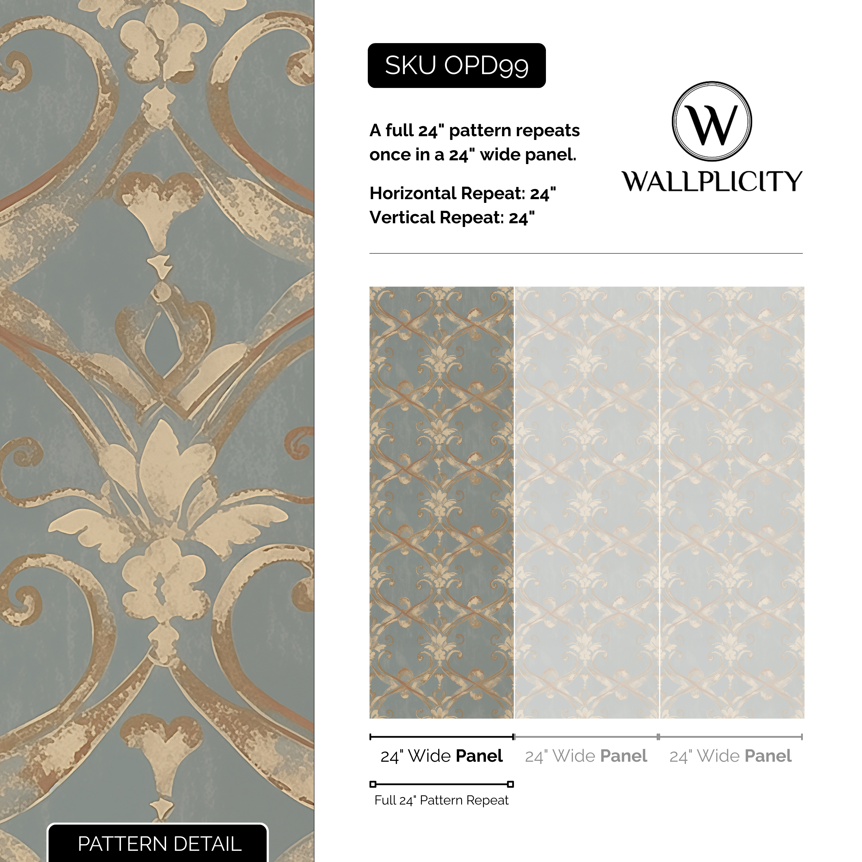 Grey Gables wallpaper pattern detail and repeat size