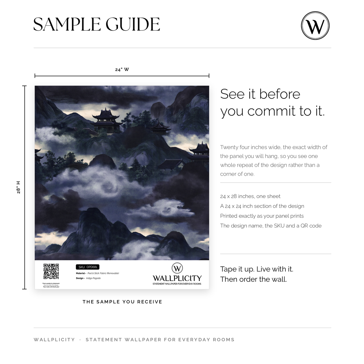 Indigo Pagoda wallpaper sample guide