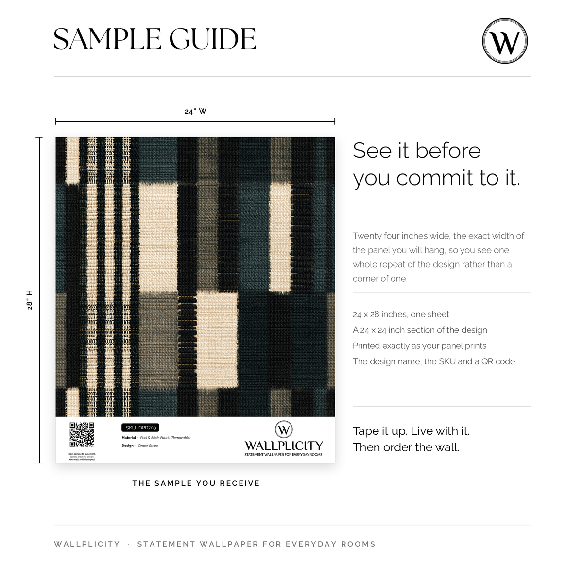 Cinder Stripe wallpaper sample guide
