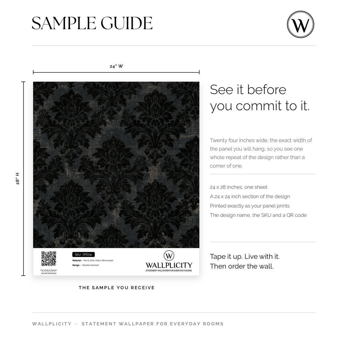 Obsidian Damask wallpaper sample guide