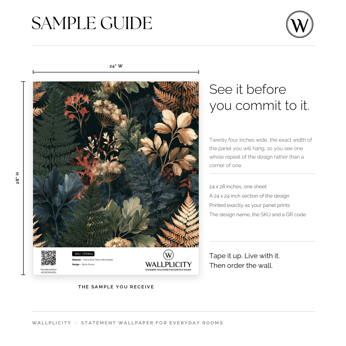 Blush Fernery wallpaper sample guide