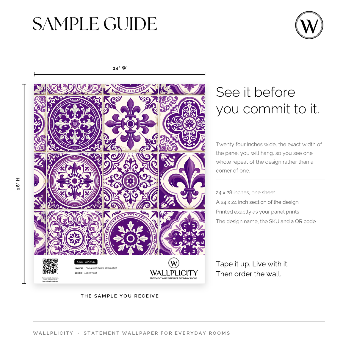 Lisbon Violet wallpaper sample guide