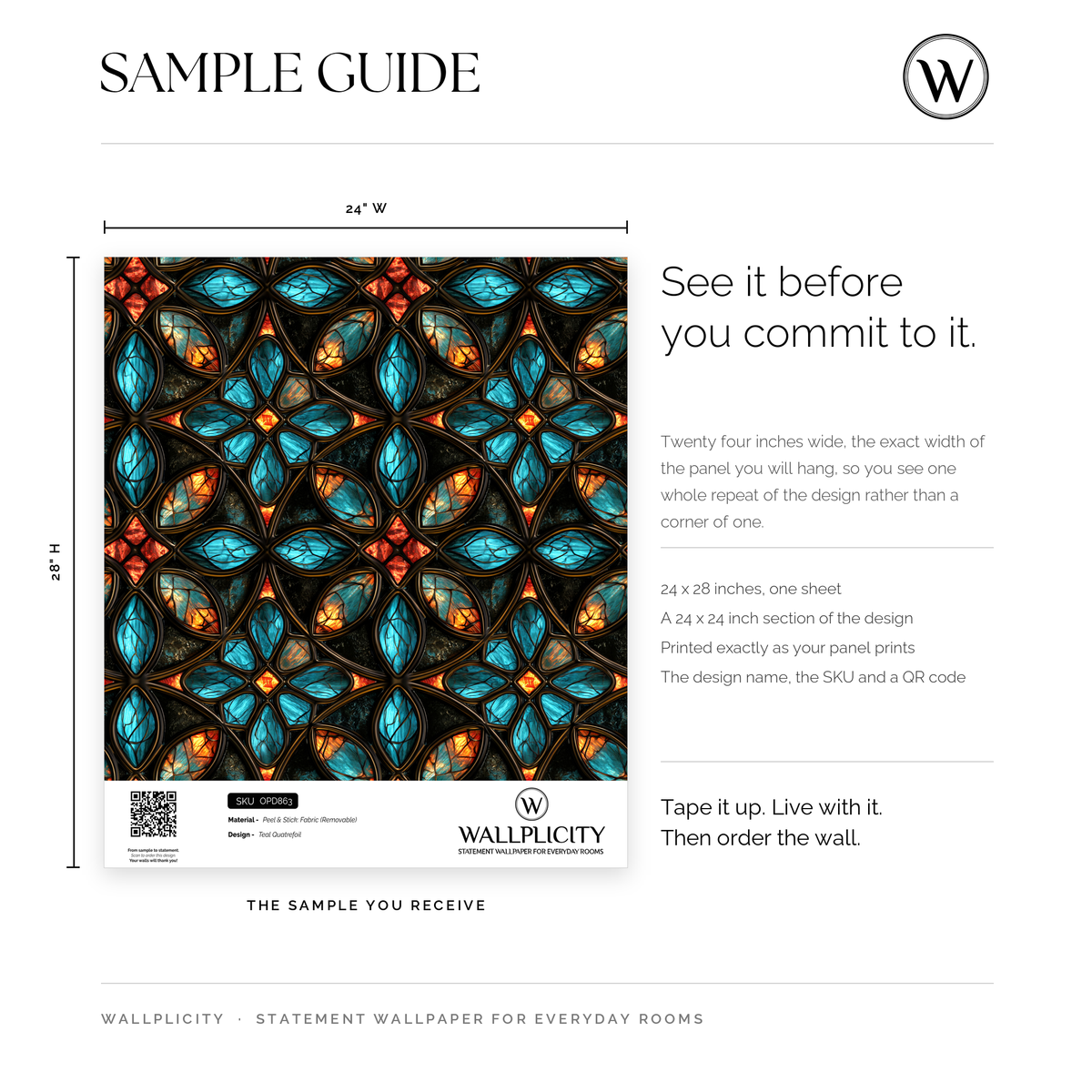 Teal Quatrefoil wallpaper sample guide