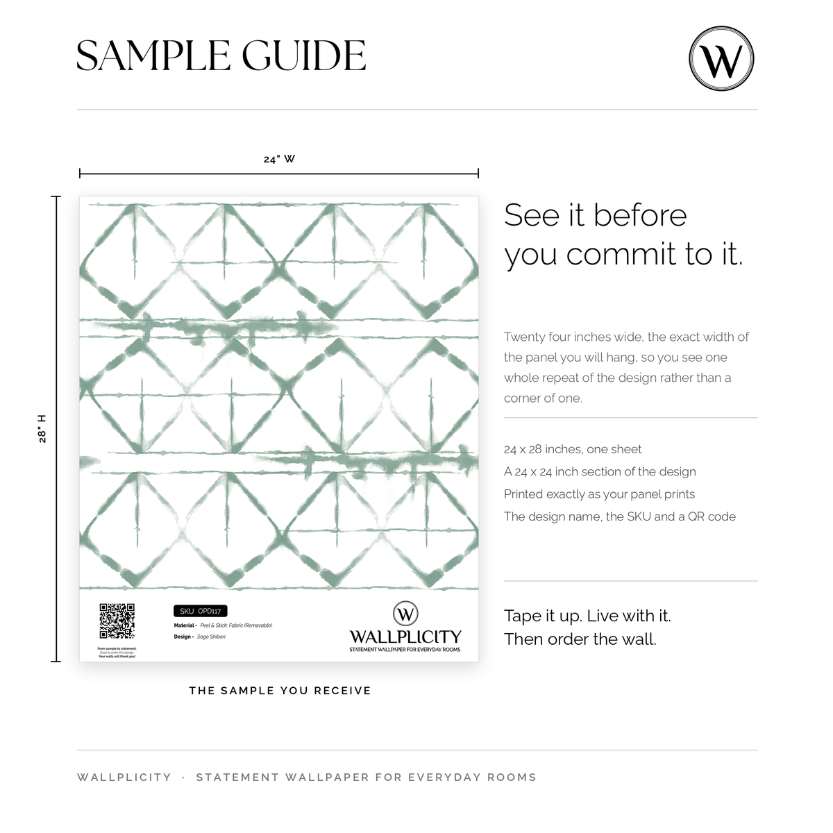Sage Shibori wallpaper sample guide