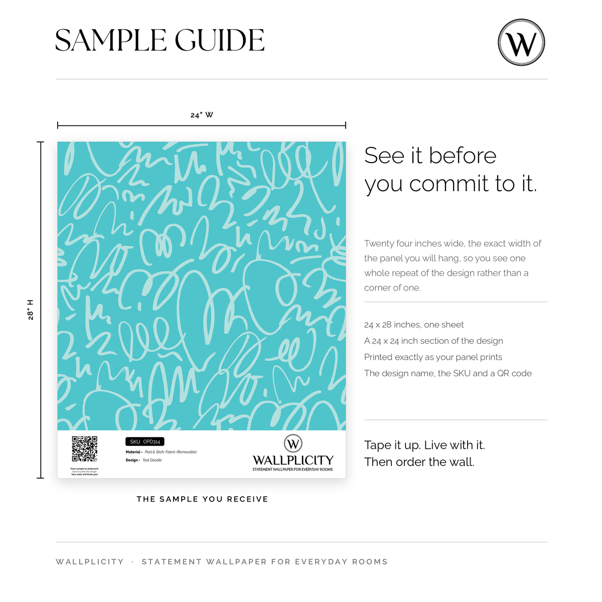 Teal Doodle wallpaper sample guide