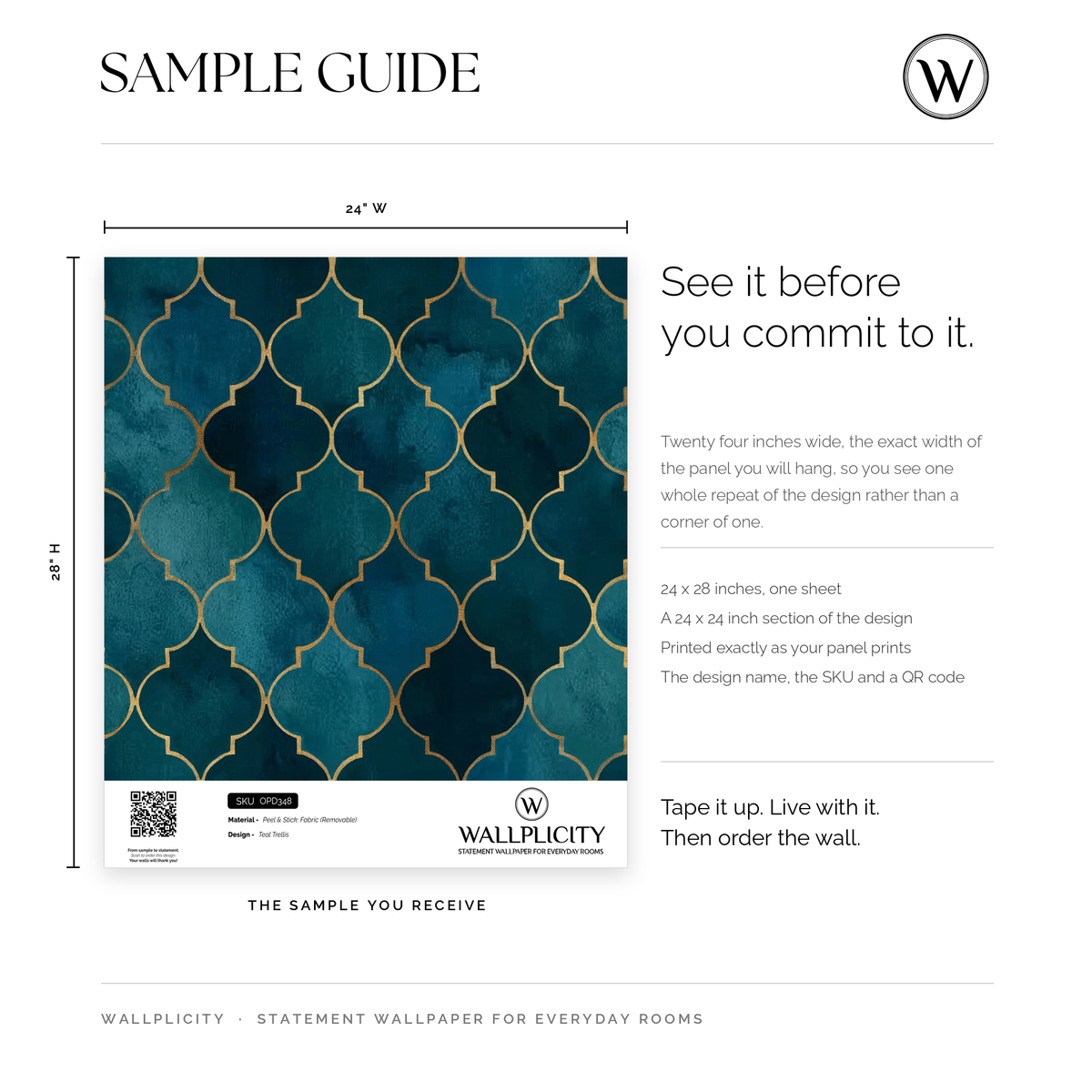 Teal Trellis wallpaper sample guide