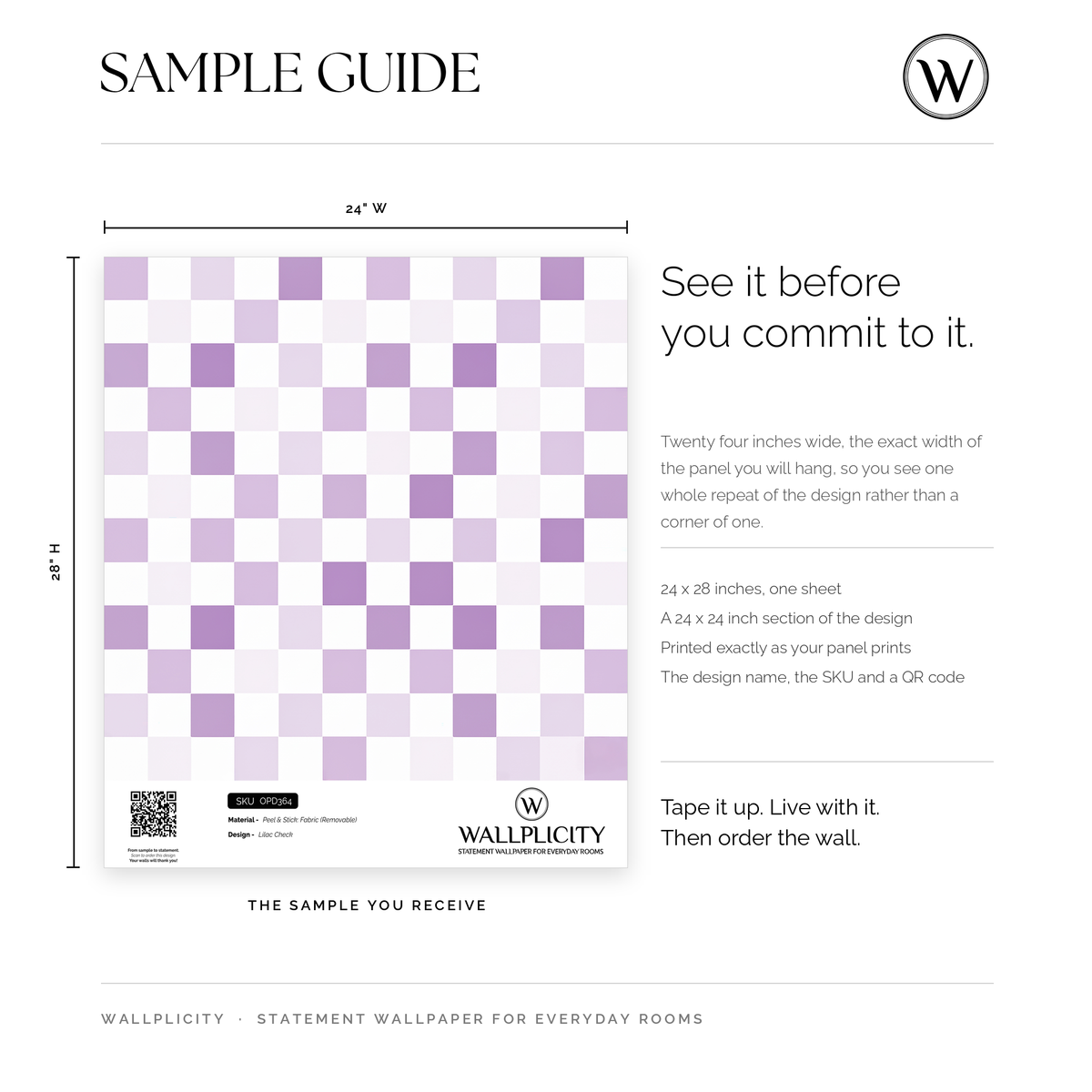 Lilac Check wallpaper sample guide