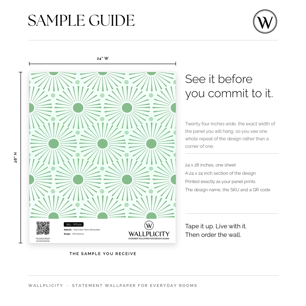 Mint Sunburst wallpaper sample guide