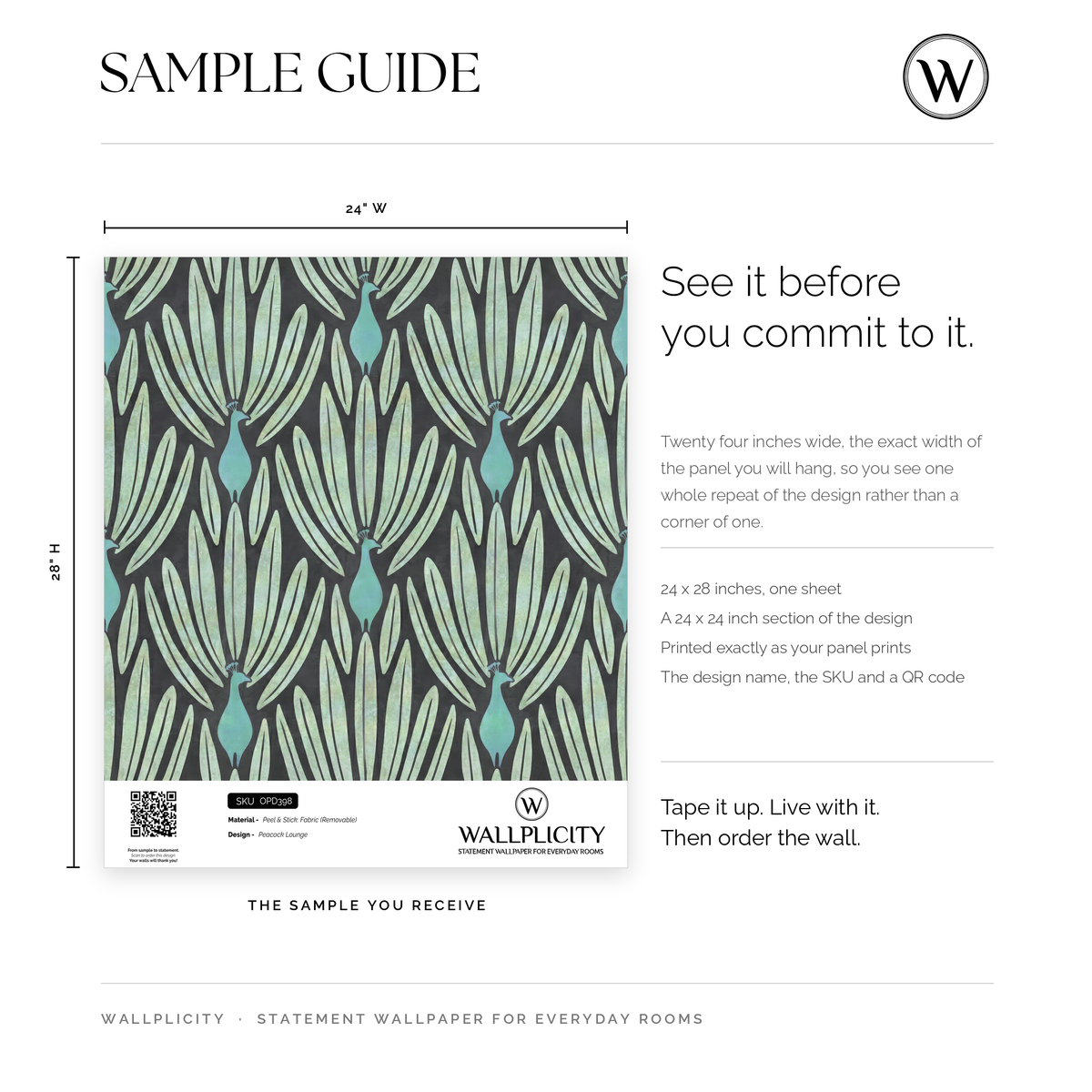 Peacock Lounge wallpaper sample guide