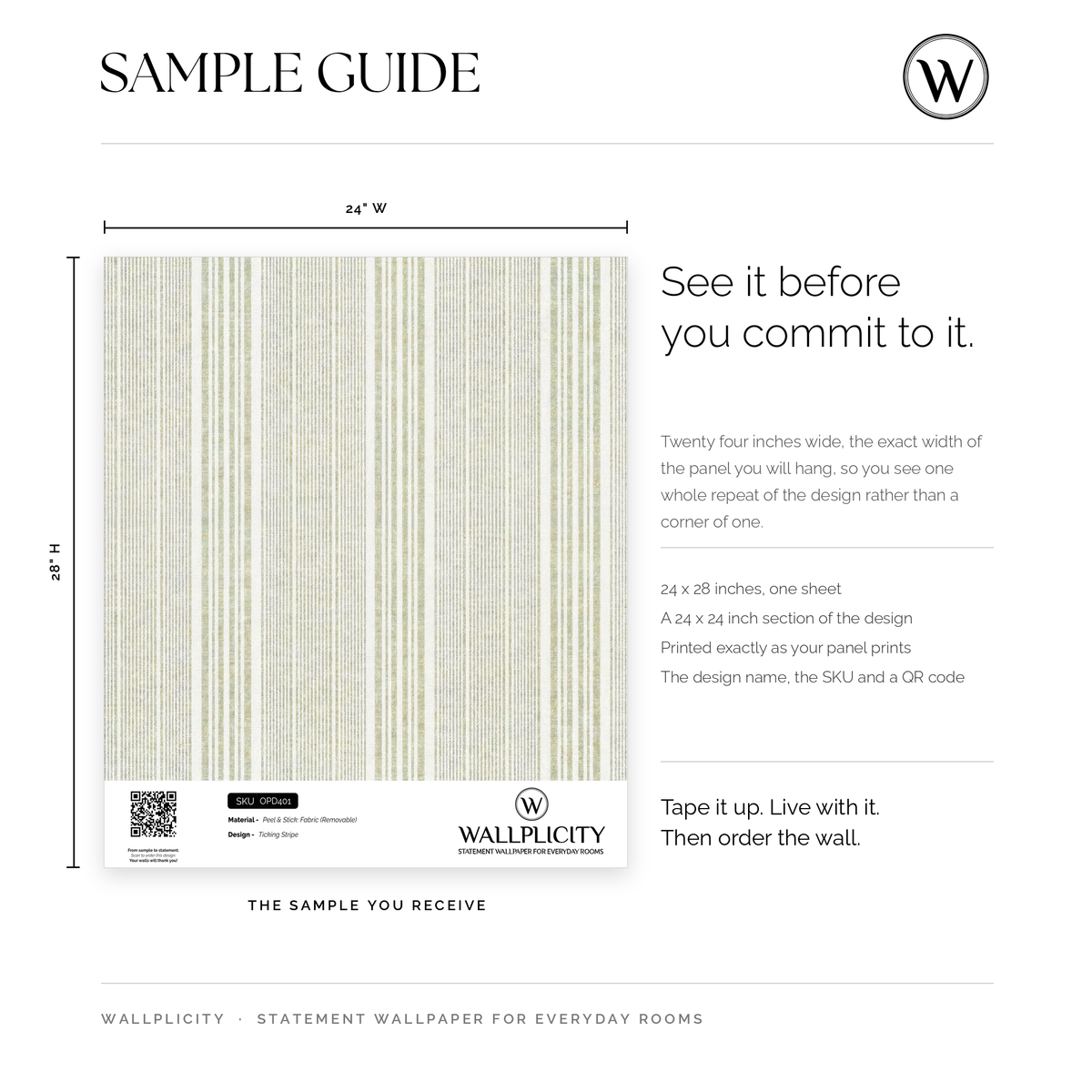 Ticking Stripe wallpaper sample guide