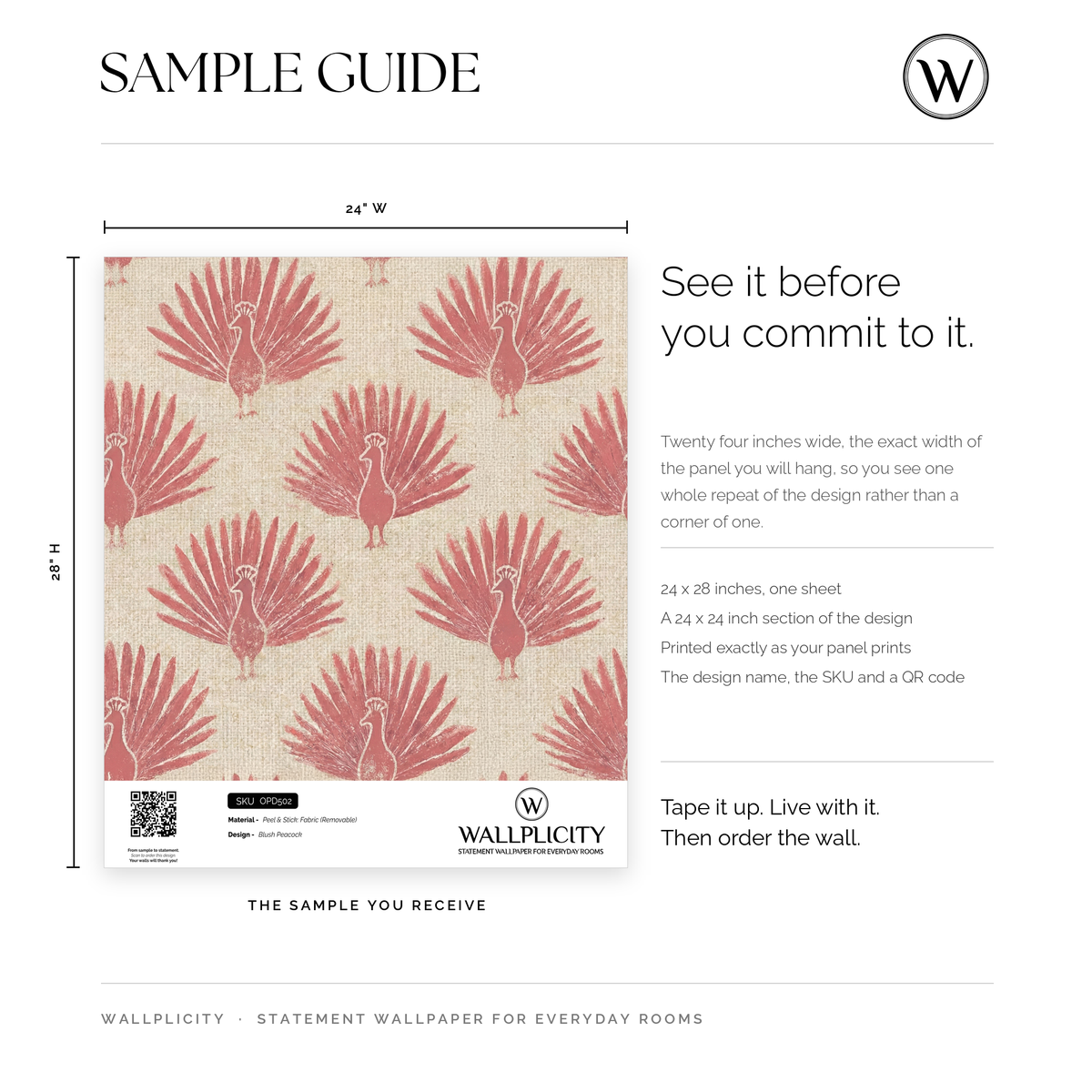 Blush Peacock wallpaper sample guide