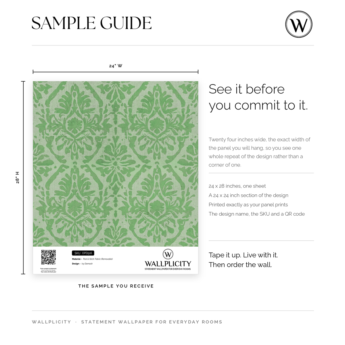 Ivy Damask wallpaper sample guide