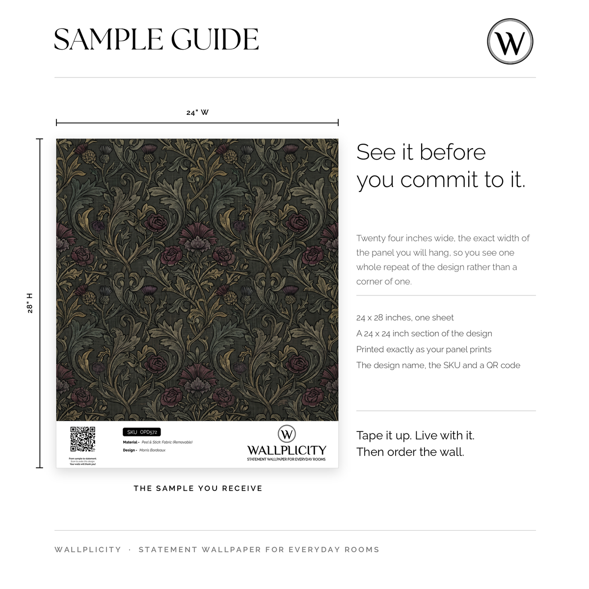 Morris Bordeaux wallpaper sample guide