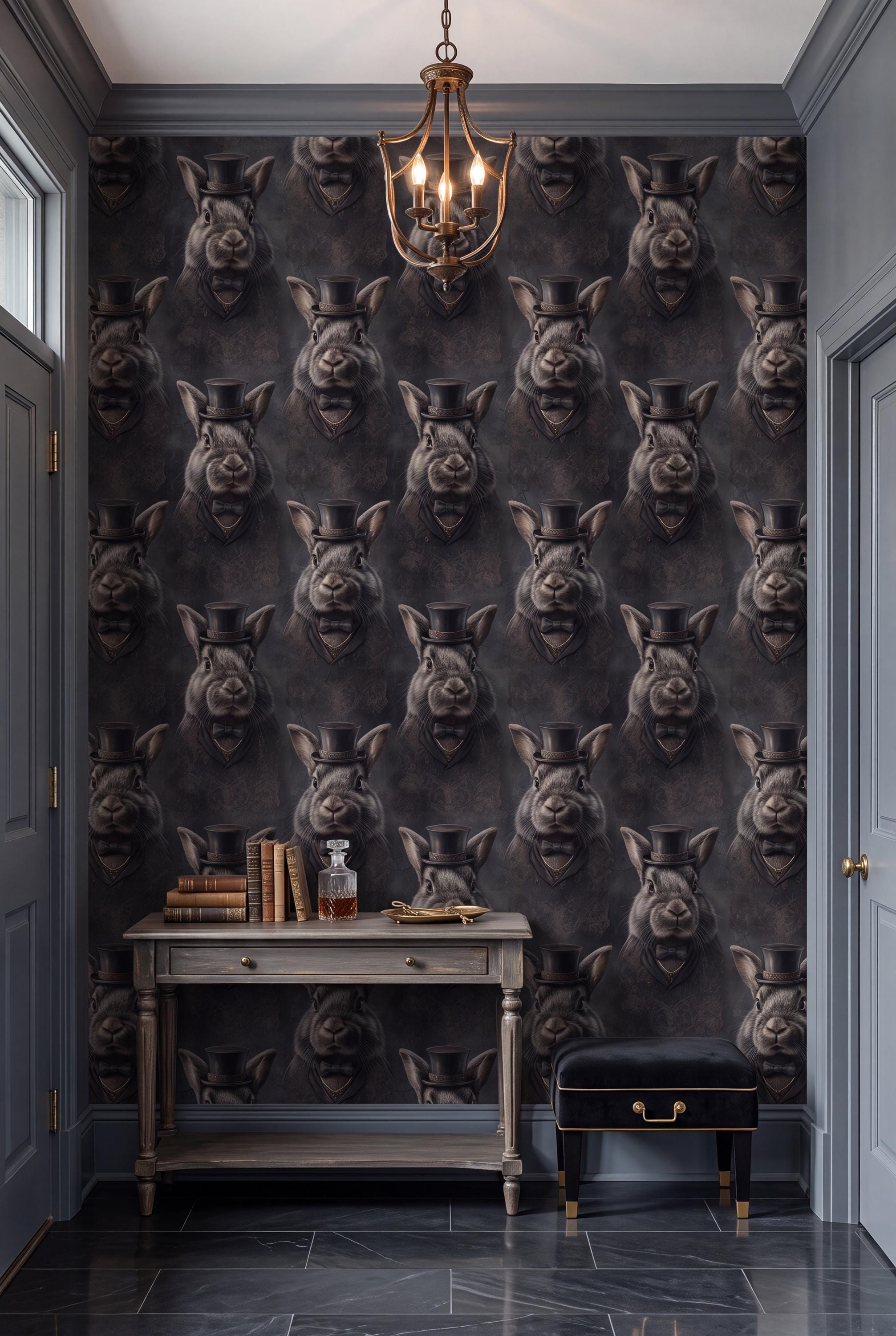 Hare Apparent wallpaper shown in an entryway