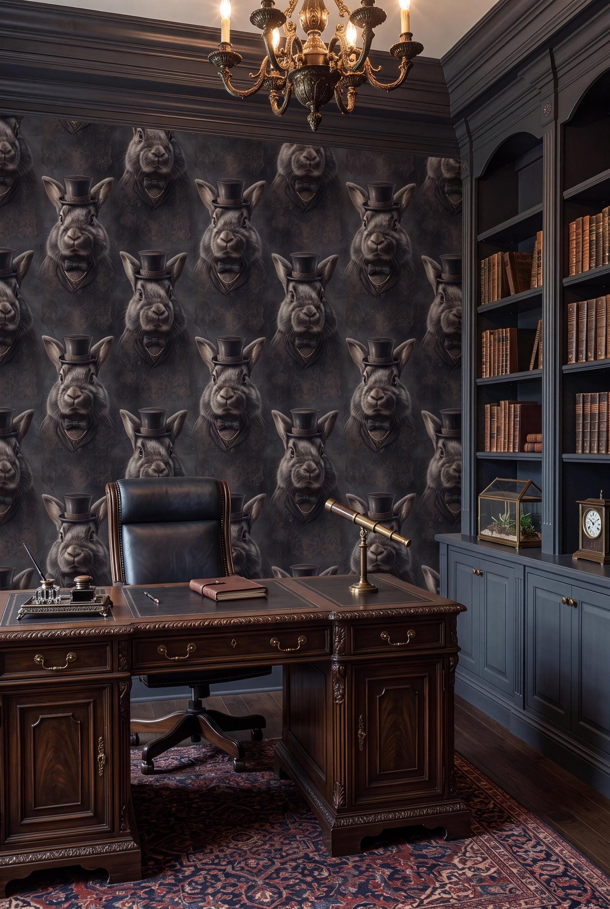 Hare Apparent wallpaper shown in a home office