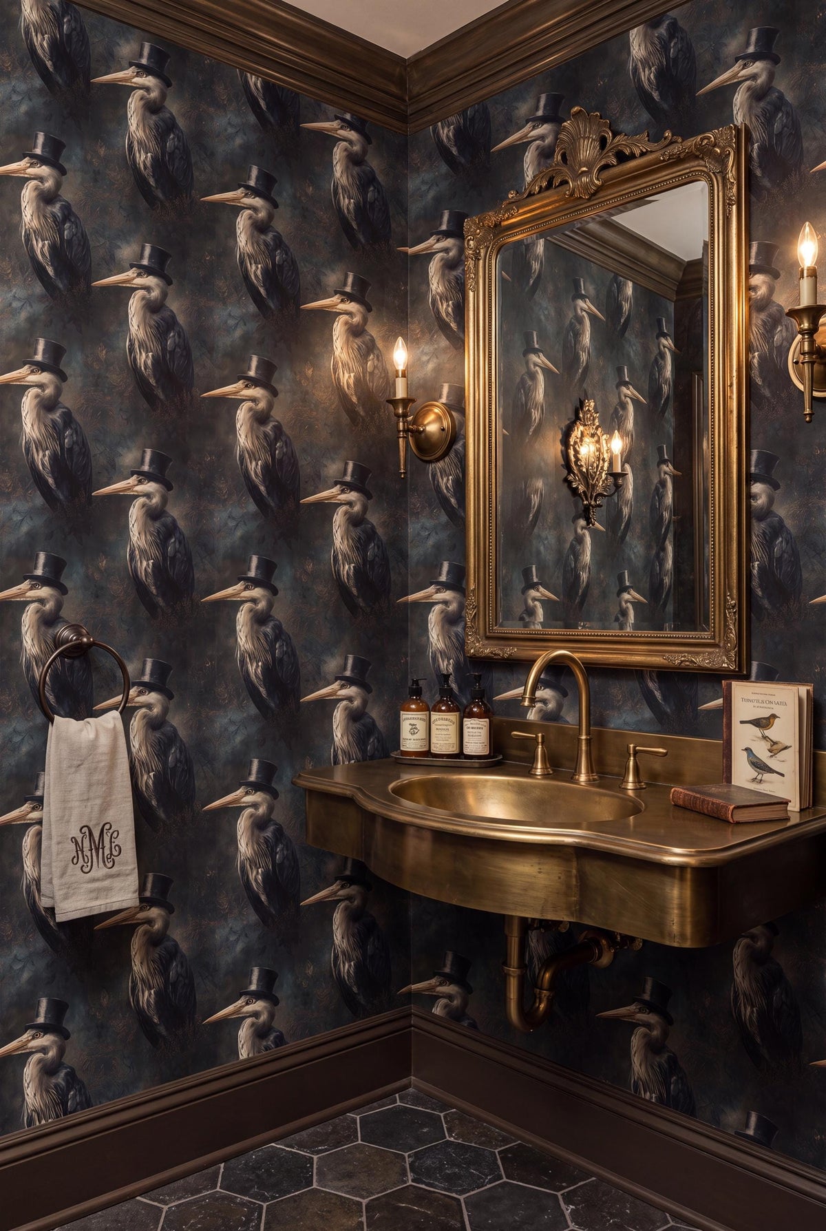 The Courier wallpaper shown in an entryway