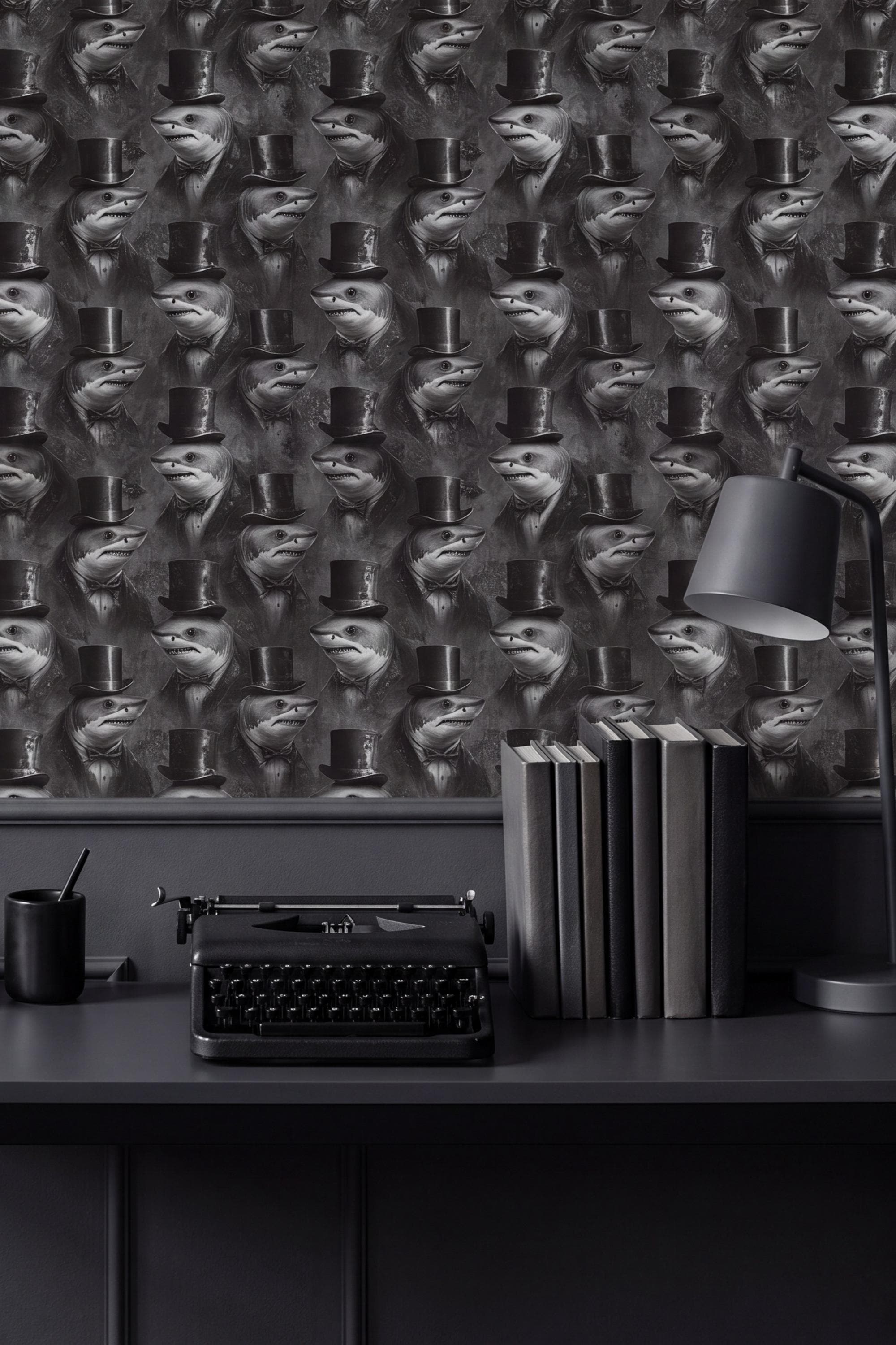 The Loan Shark wallpaper shown in a home office