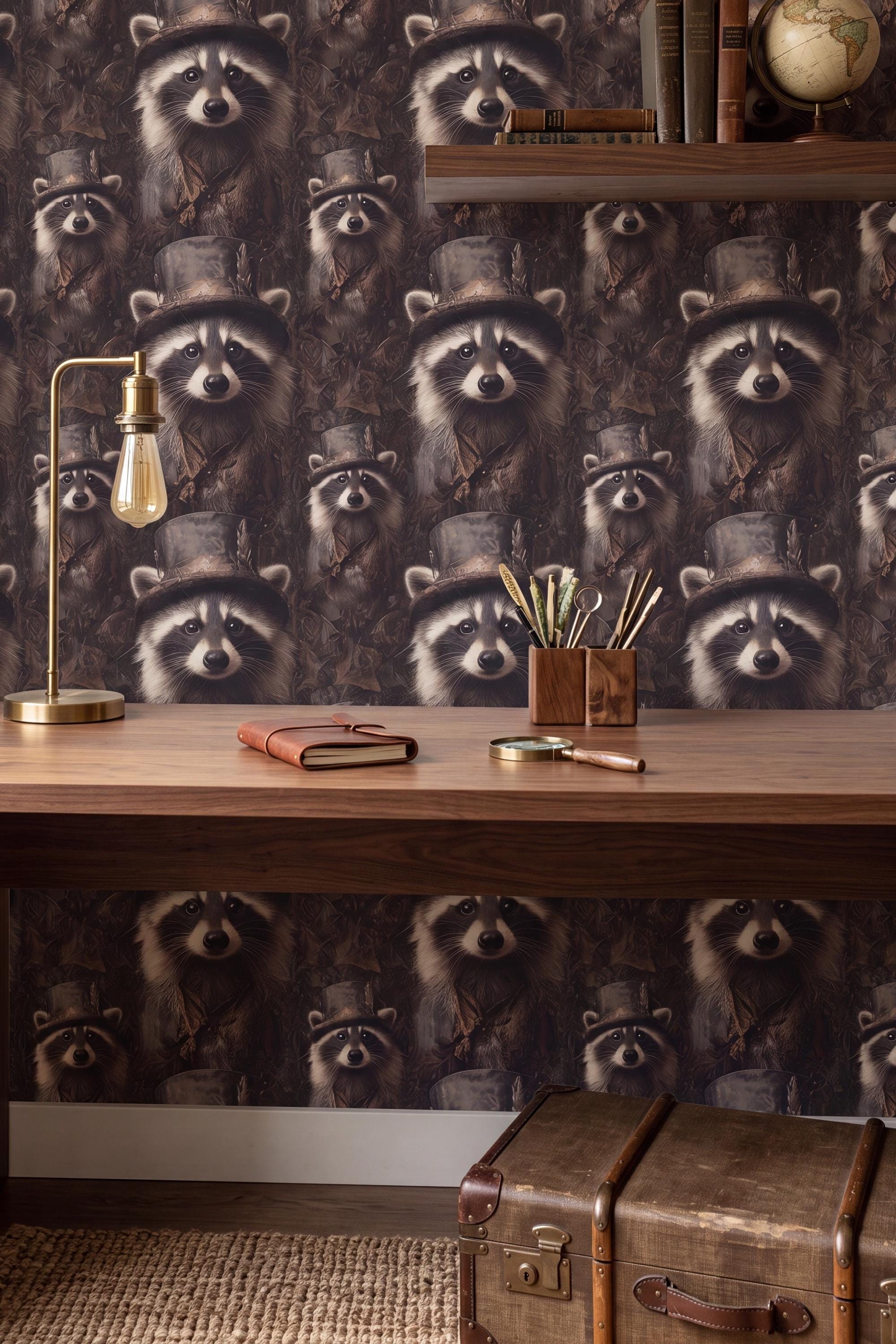 The Night Bandit wallpaper shown in a home office