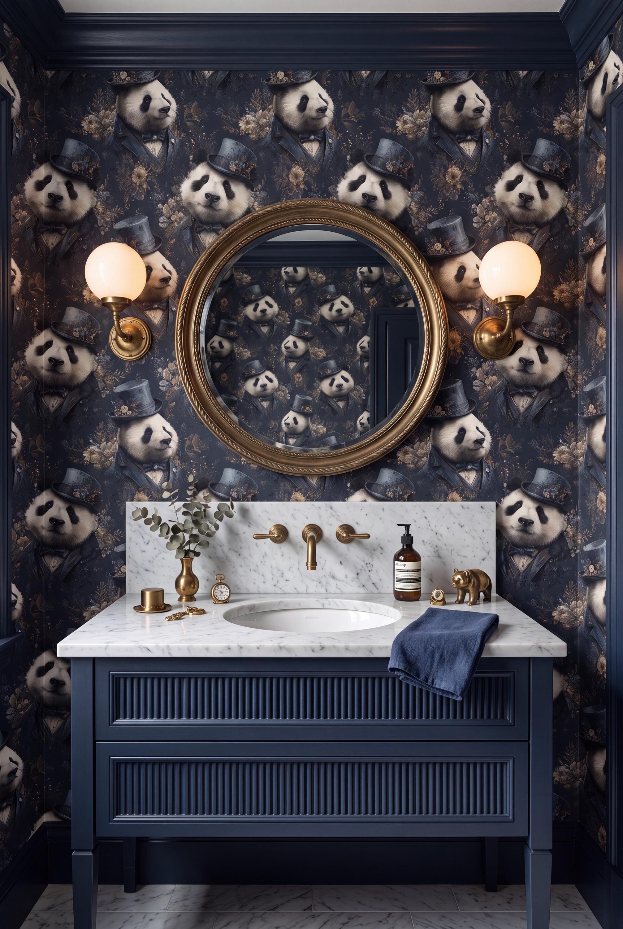 Bamboo Baron: Victorian Panda Wallpaper