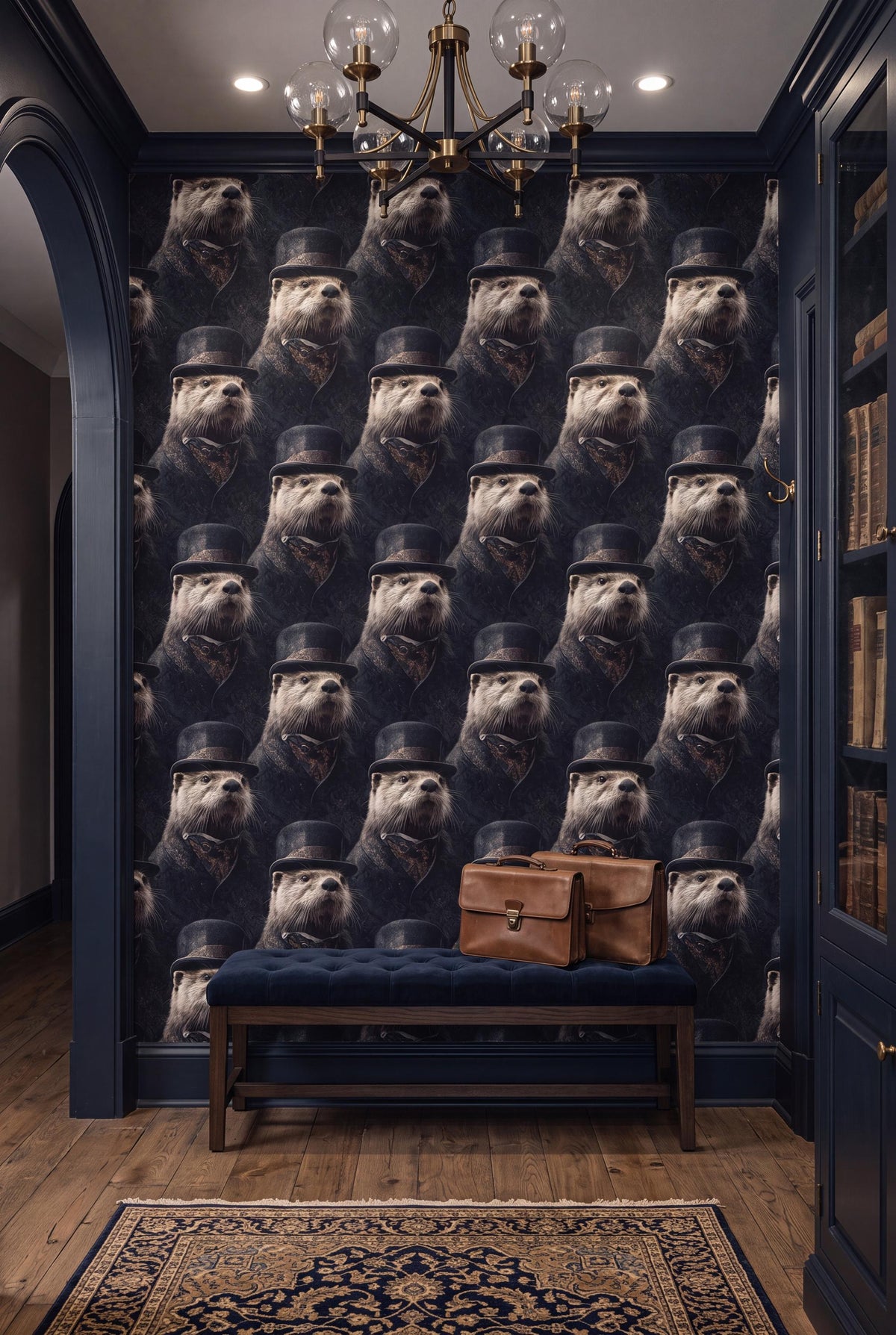 The Admiral wallpaper shown in a powder room